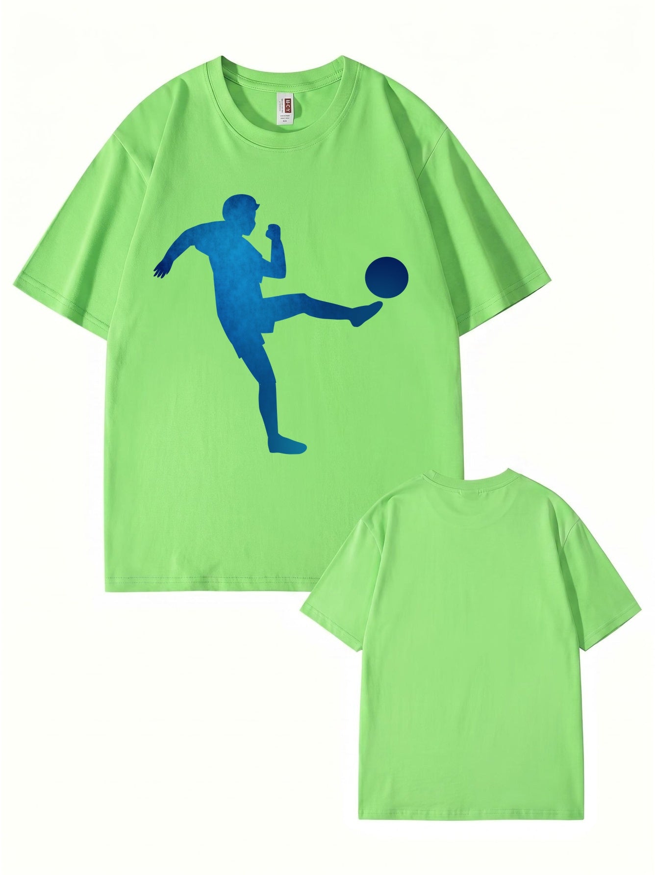 Blue Soccer Player Silhouette Graphic T-Shirt - Premium 200gsm Cotton