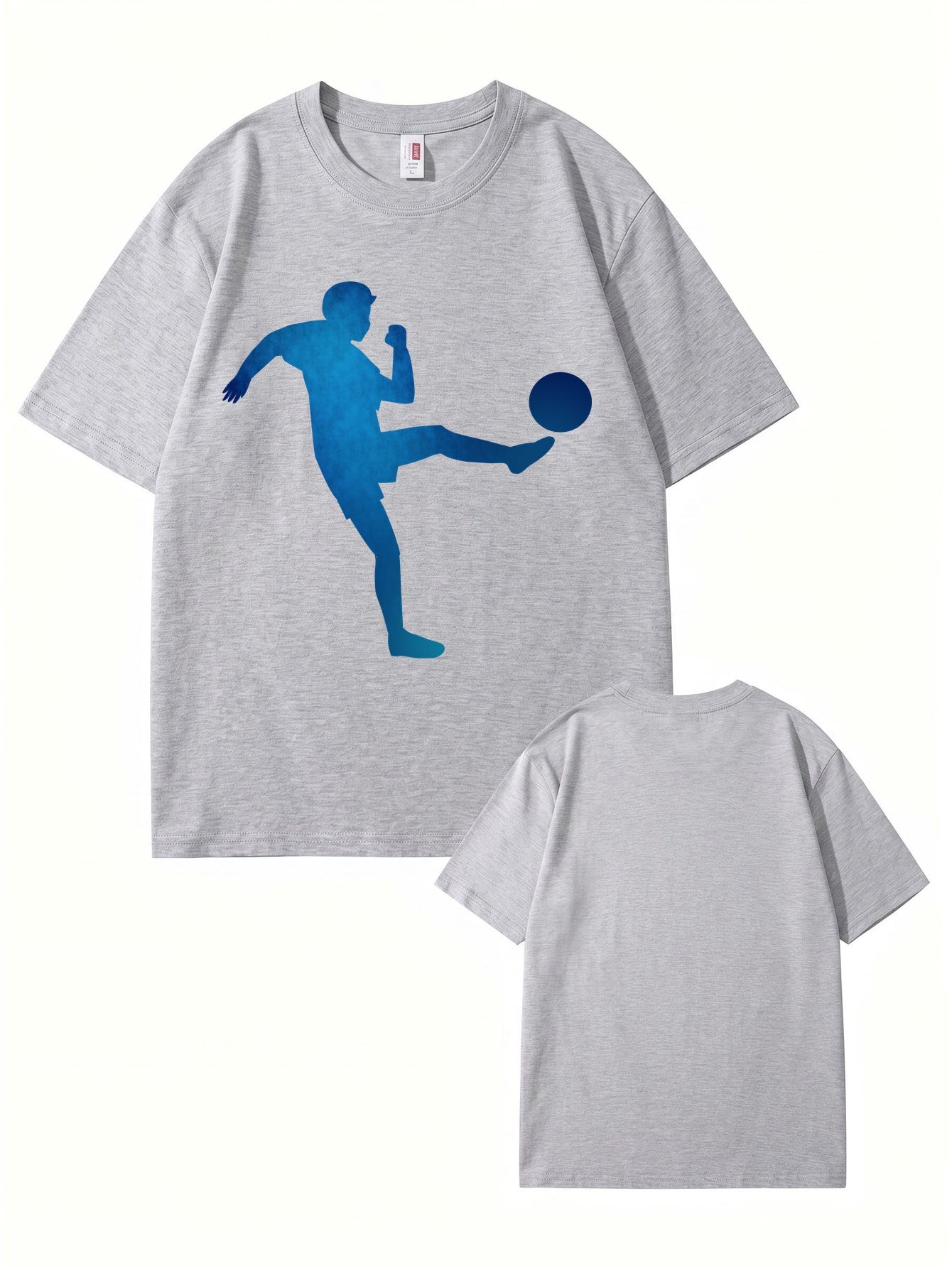 Blue Soccer Player Silhouette Graphic T-Shirt - Premium 200gsm Cotton