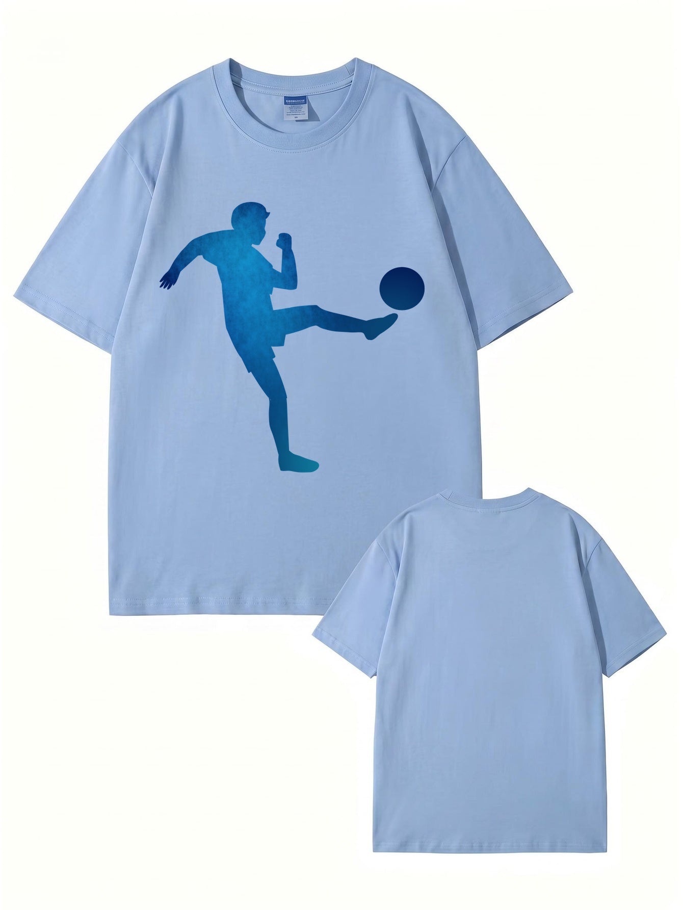 Blue Soccer Player Silhouette Graphic T-Shirt - Premium 200gsm Cotton