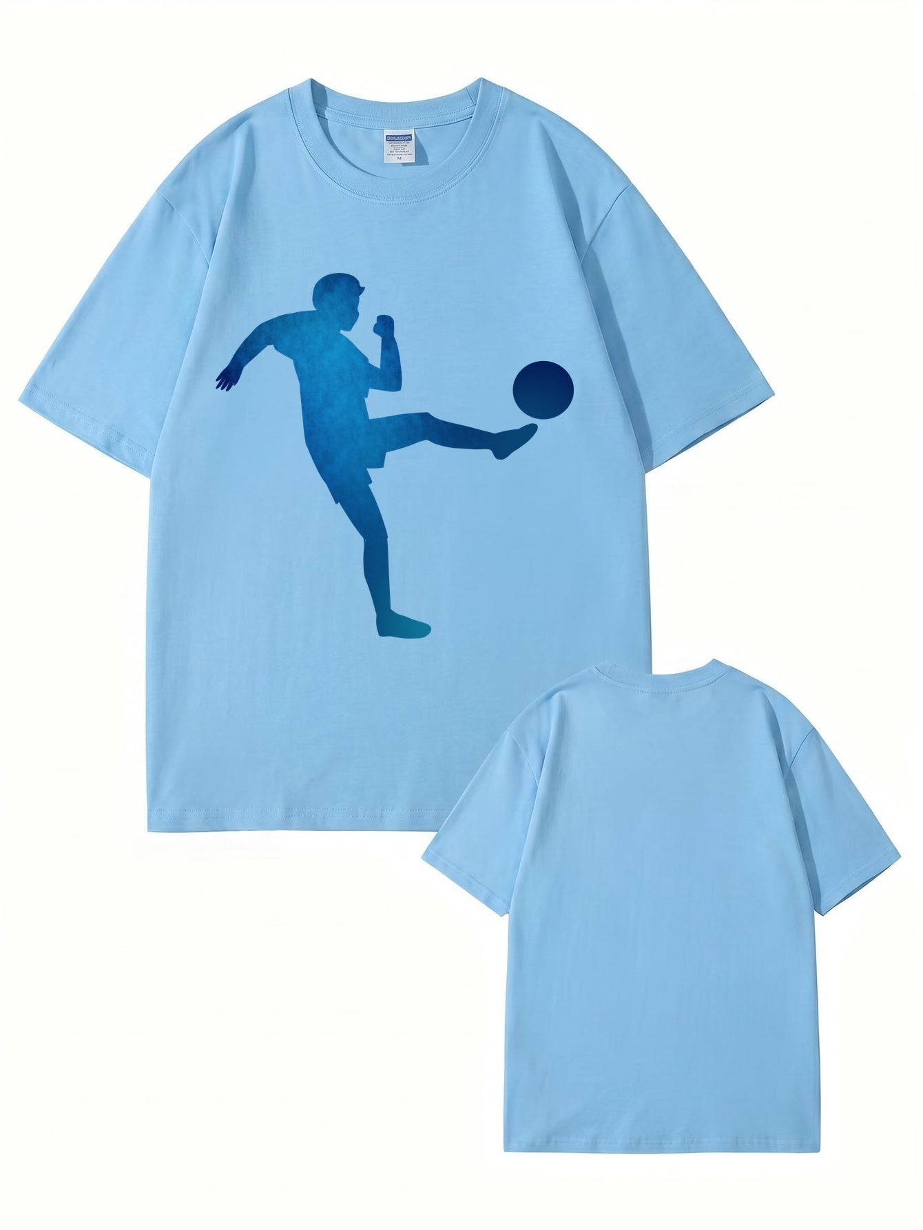 Blue Soccer Player Silhouette Graphic T-Shirt - Premium 200gsm Cotton