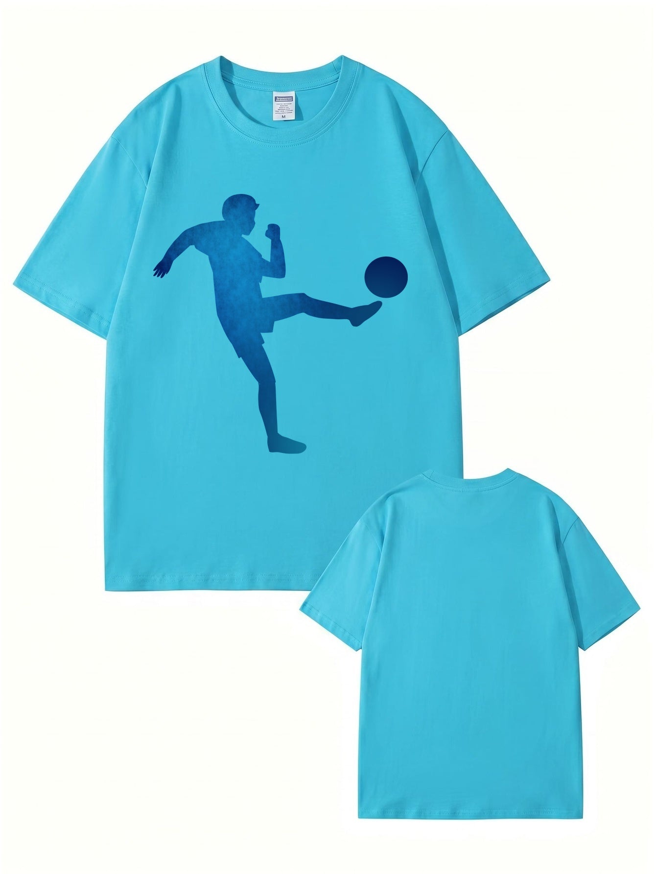 Blue Soccer Player Silhouette Graphic T-Shirt - Premium 200gsm Cotton