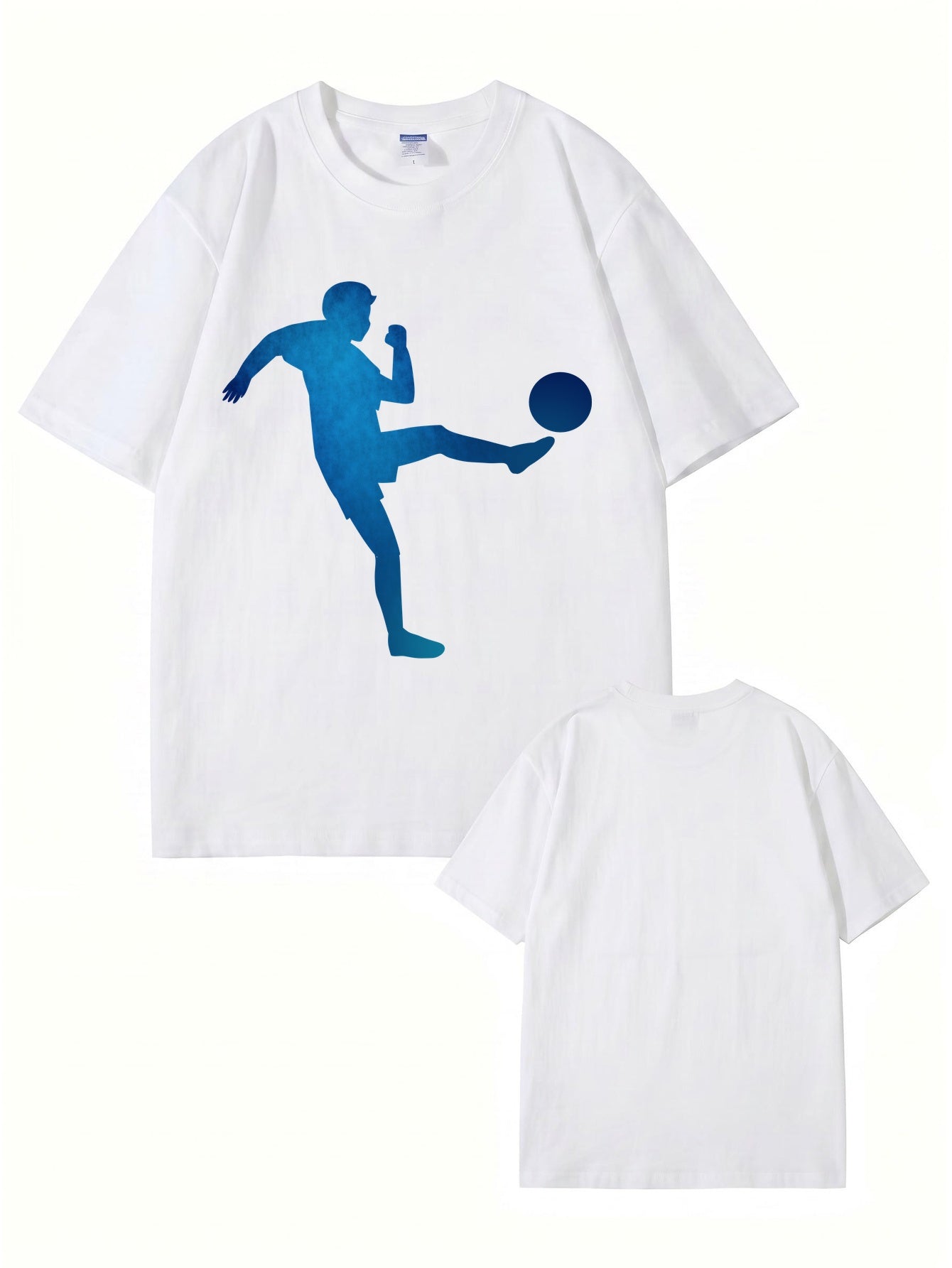 Blue Soccer Player Silhouette Graphic T-Shirt - Premium 200gsm Cotton