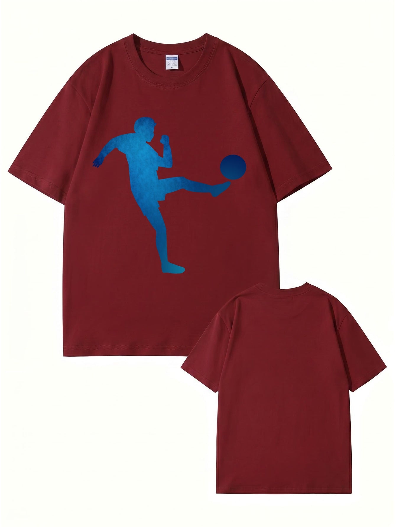 Blue Soccer Player Silhouette Graphic T-Shirt - Premium 200gsm Cotton