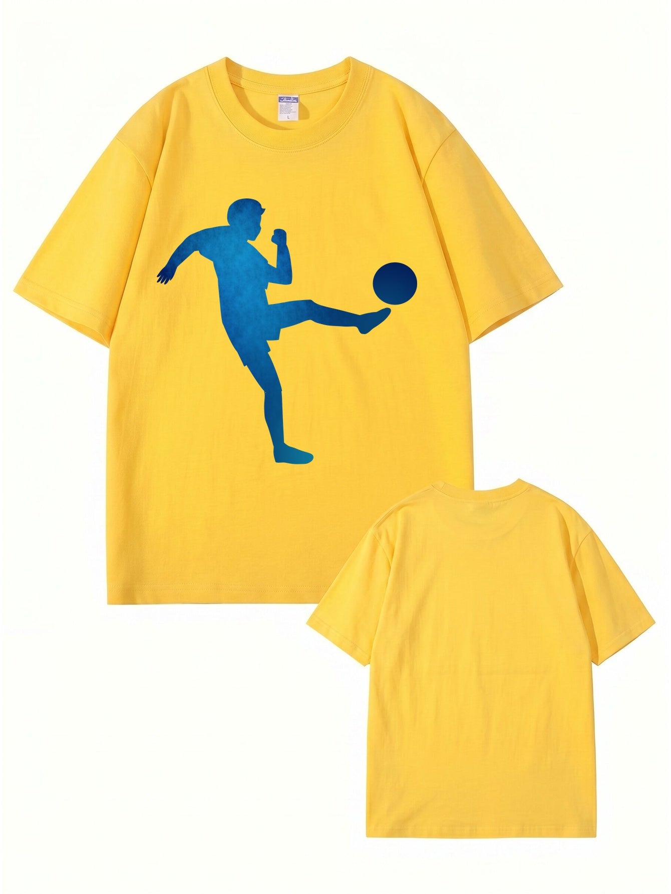 Blue Soccer Player Silhouette Graphic T-Shirt - Premium 200gsm Cotton