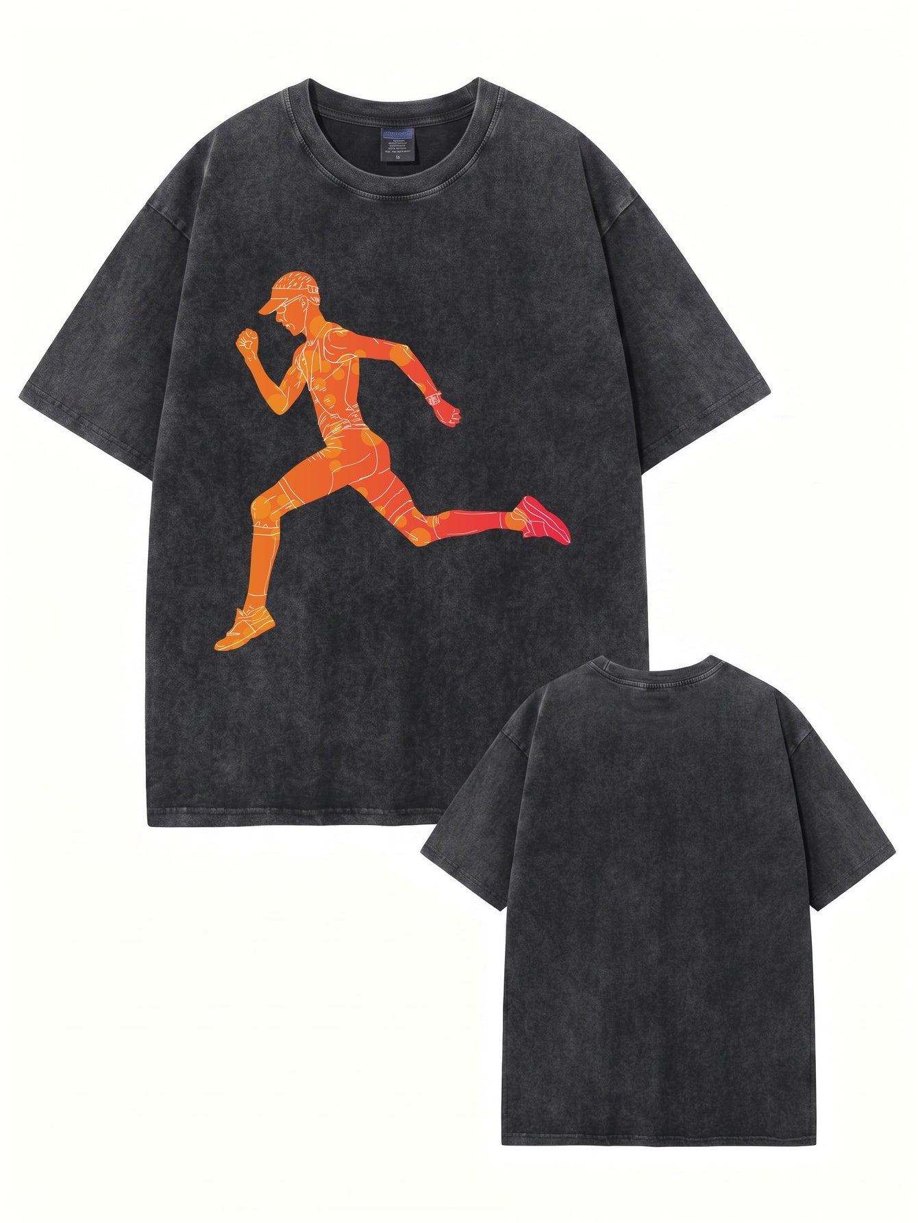 Vintage Washed Running Graphic T-Shirt - 300gsm Heavyweight Cotton