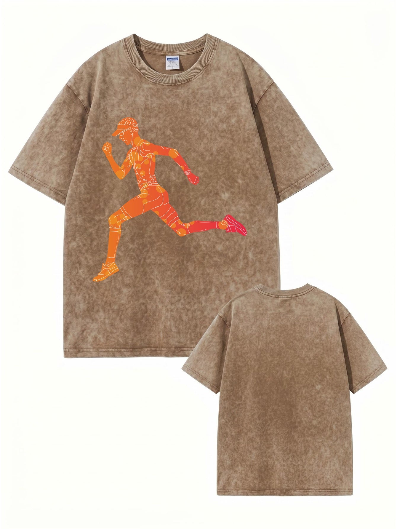 Vintage Washed Running Graphic T-Shirt - 300gsm Heavyweight Cotton