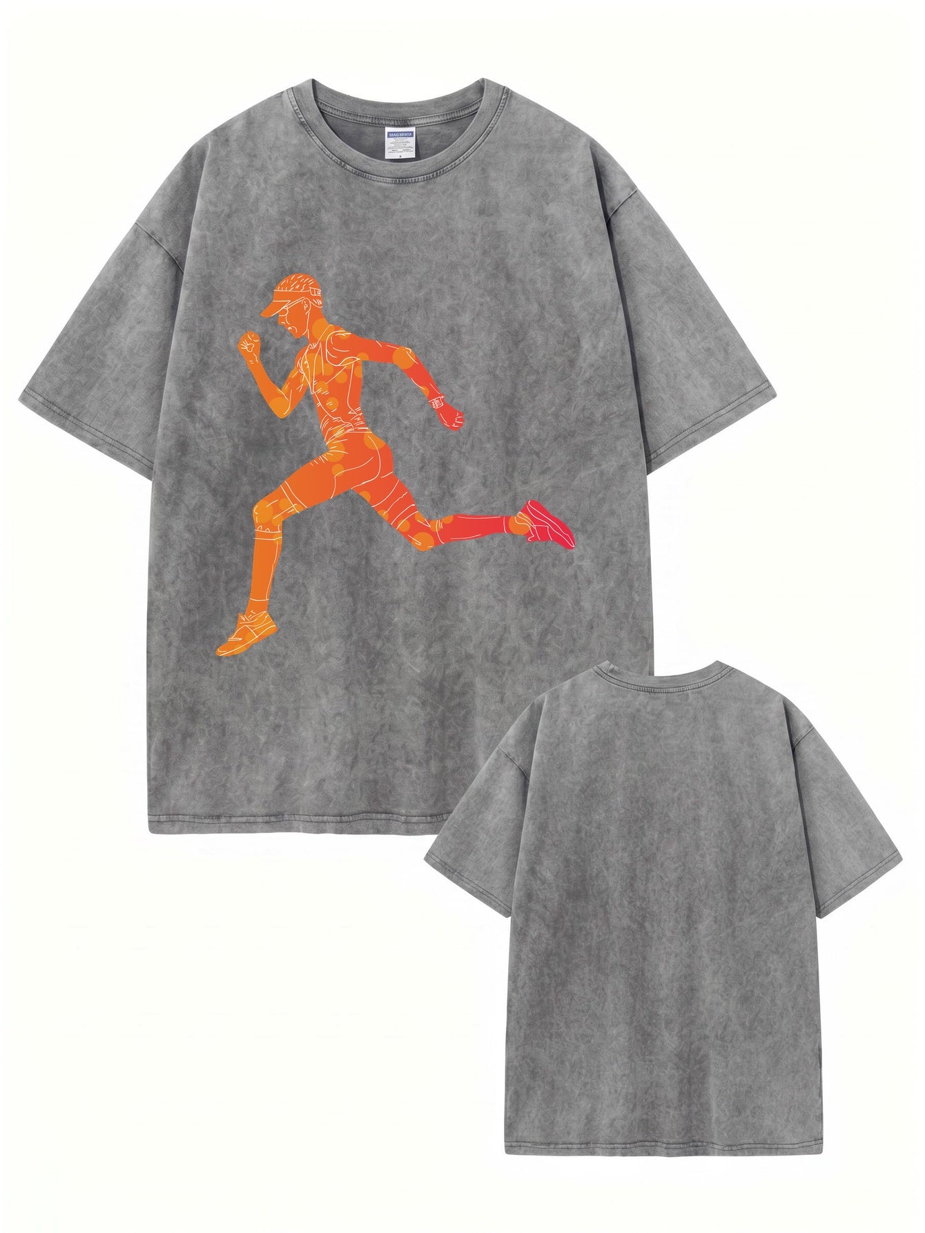 Vintage Washed Running Graphic T-Shirt - 300gsm Heavyweight Cotton