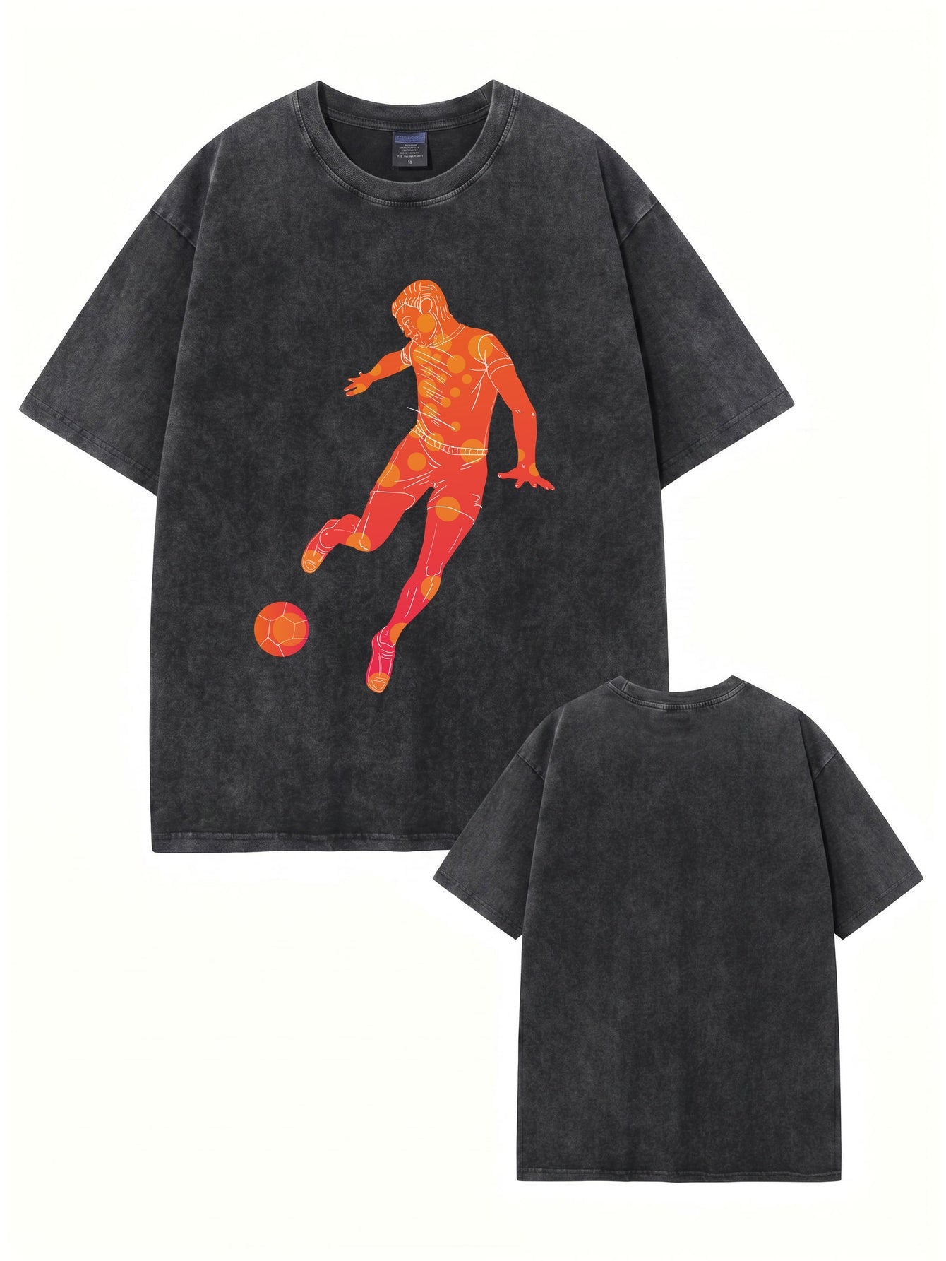 Vintage Washed Oversized T-Shirt with Retro Soccer Player Graphic Print