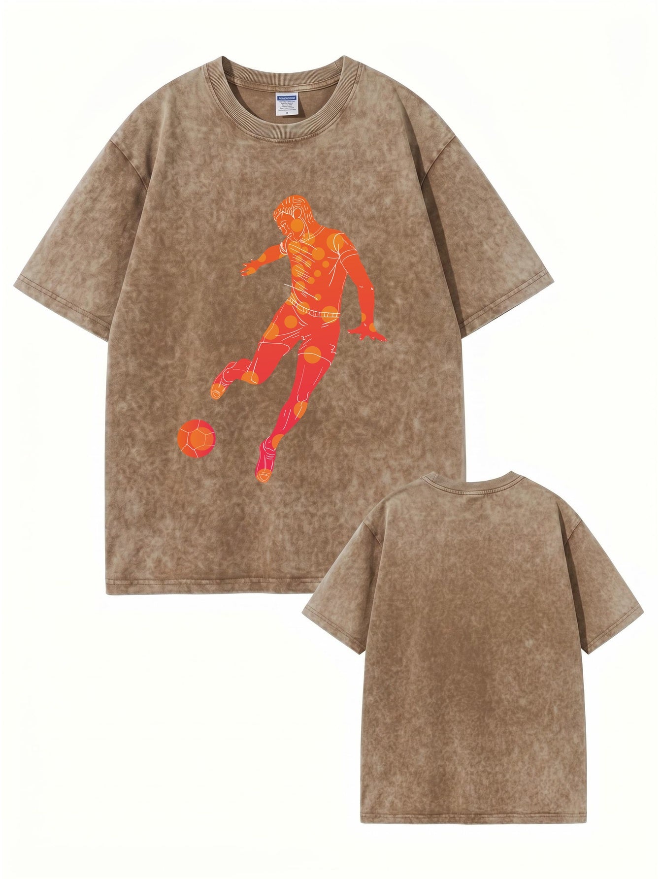 Vintage Washed Oversized T-Shirt with Retro Soccer Player Graphic Print