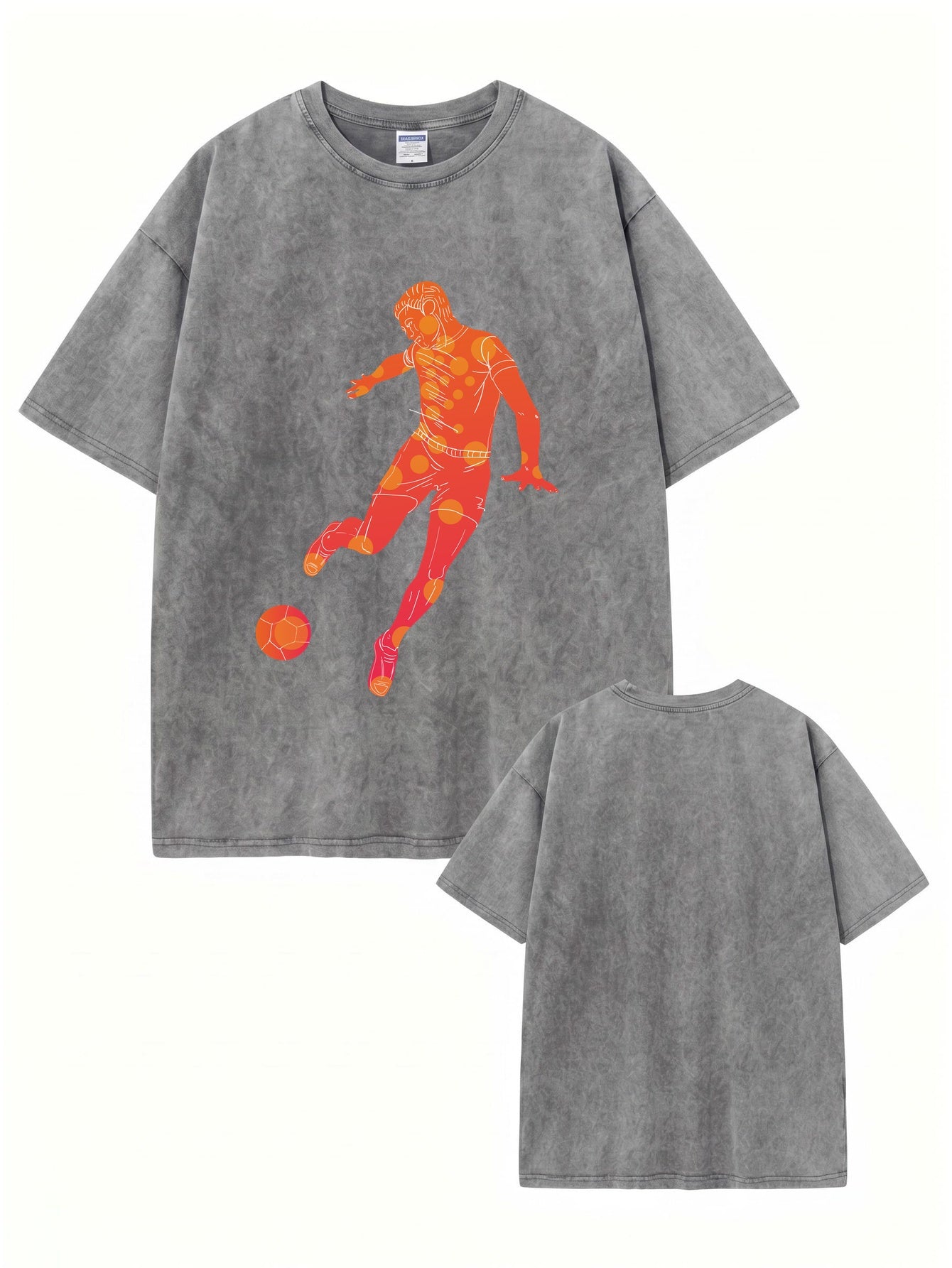 Vintage Washed Oversized T-Shirt with Retro Soccer Player Graphic Print