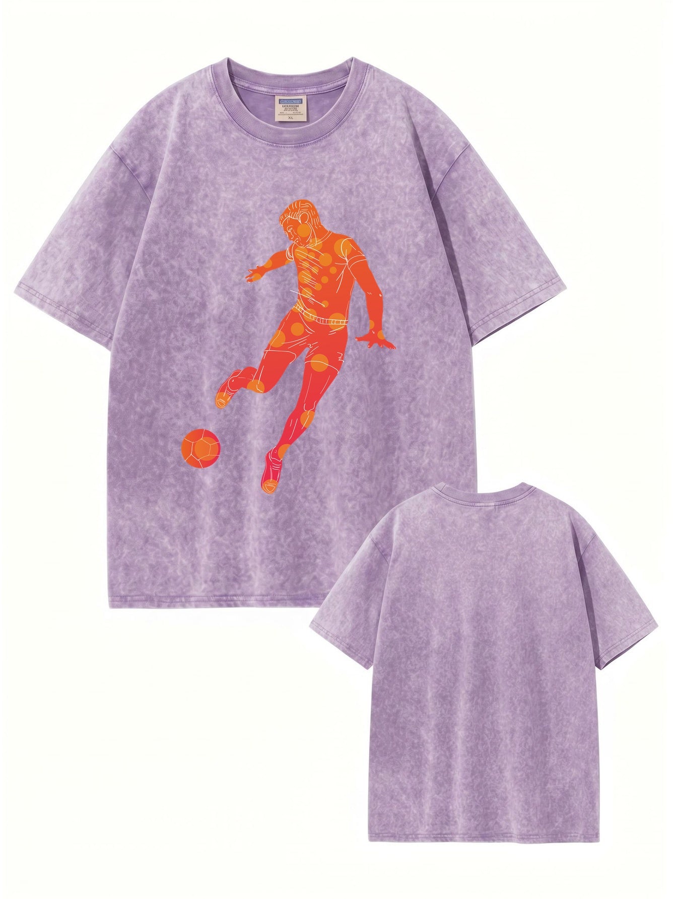 Vintage Washed Oversized T-Shirt with Retro Soccer Player Graphic Print