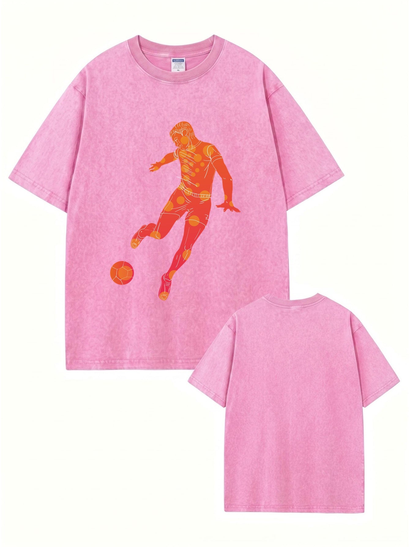 Vintage Washed Oversized T-Shirt with Retro Soccer Player Graphic Print