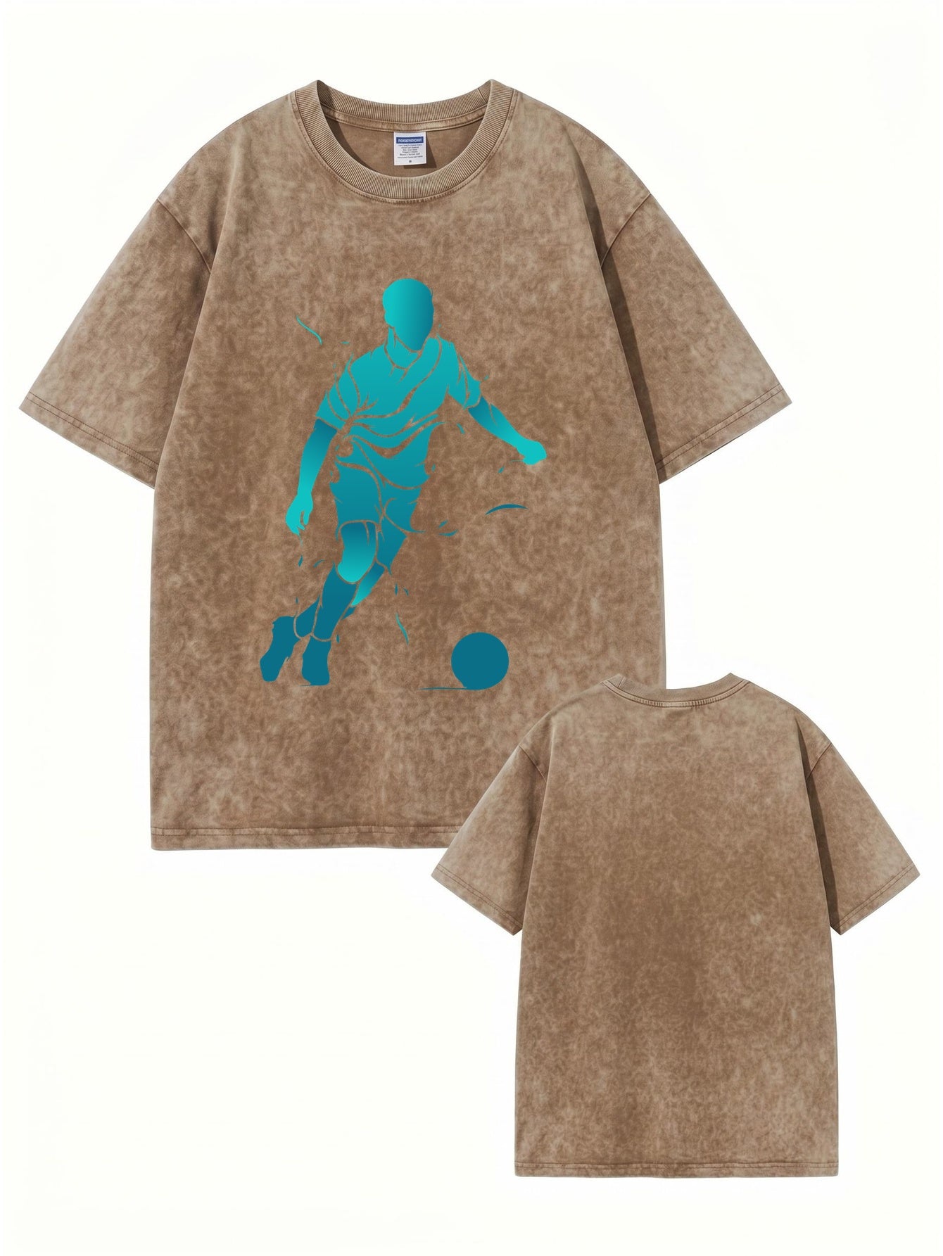 Vintage Washed Oversized T-Shirt - Soccer Player Graphic Print