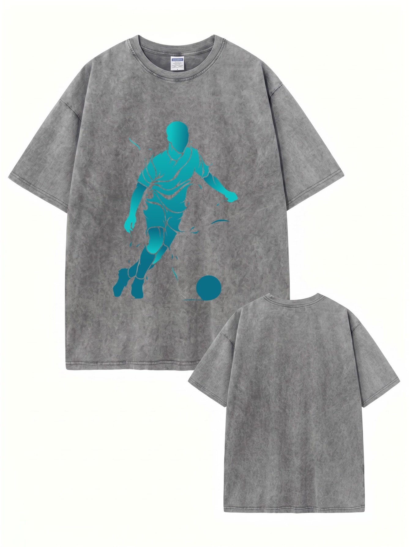 Vintage Washed Oversized T-Shirt - Soccer Player Graphic Print