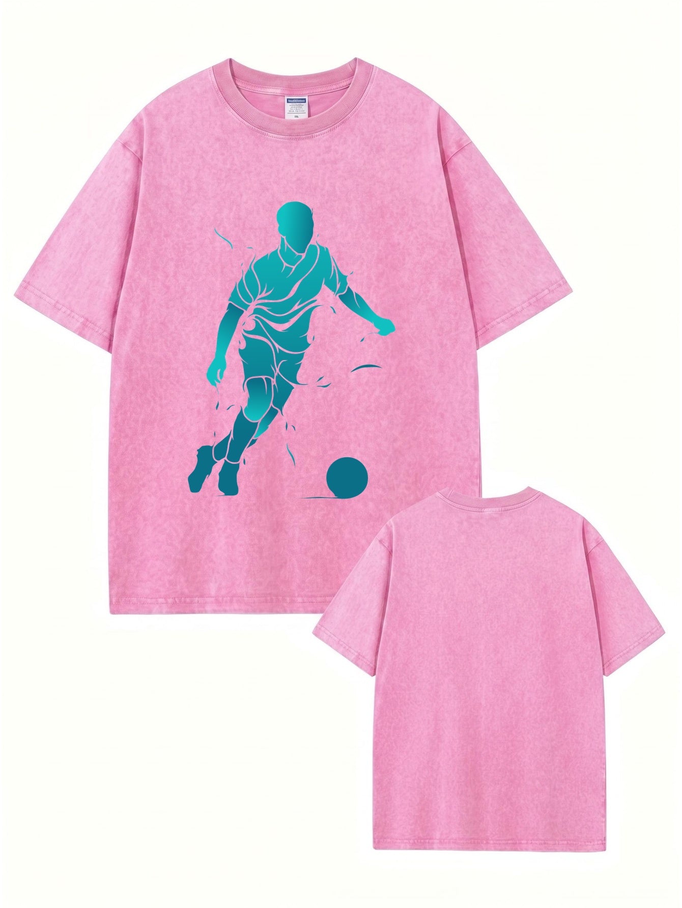 Vintage Washed Oversized T-Shirt - Soccer Player Graphic Print