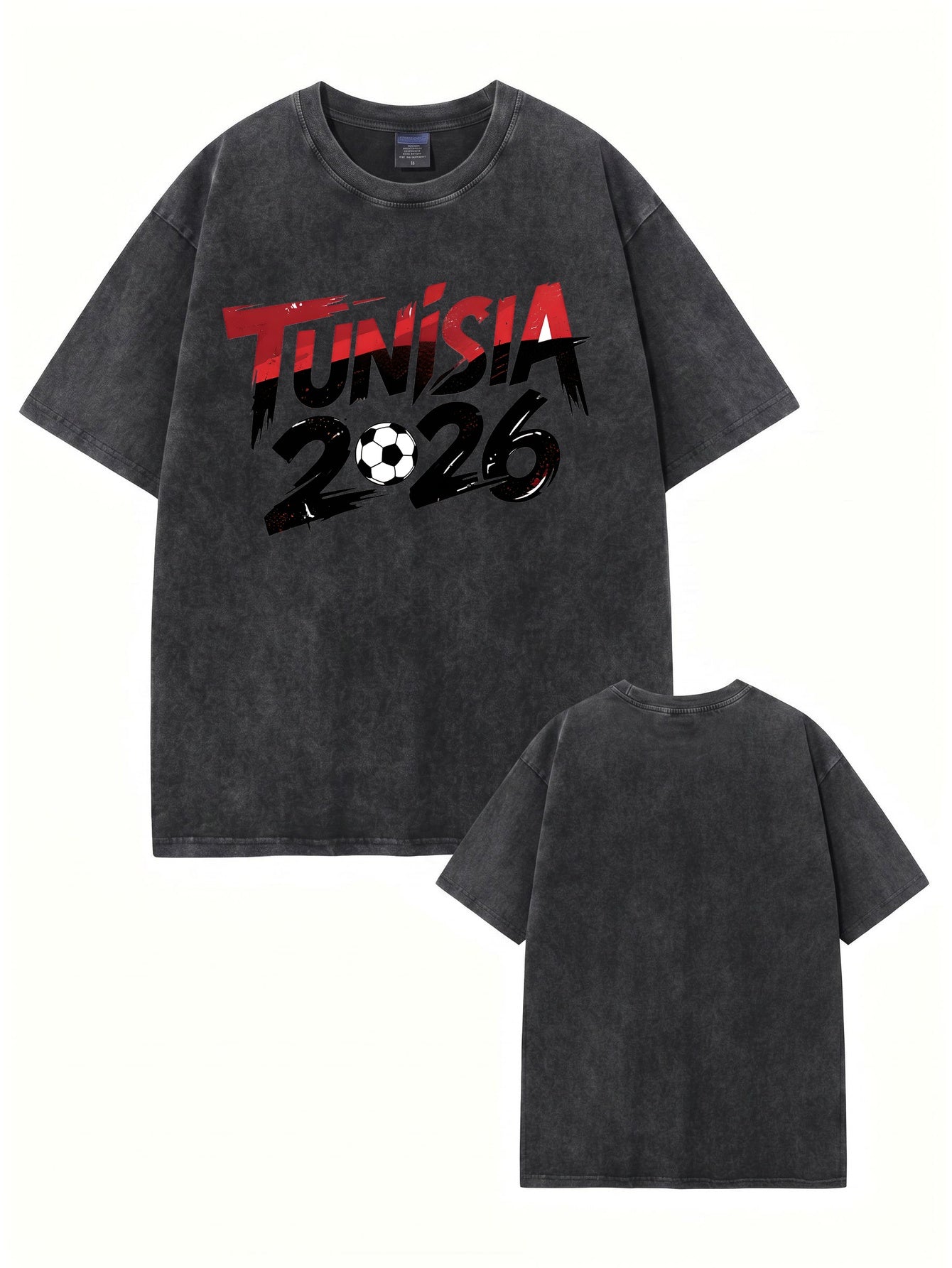 Tunisia 2026 Football Graphic Vintage Washed Heavyweight Cotton T-Shirt