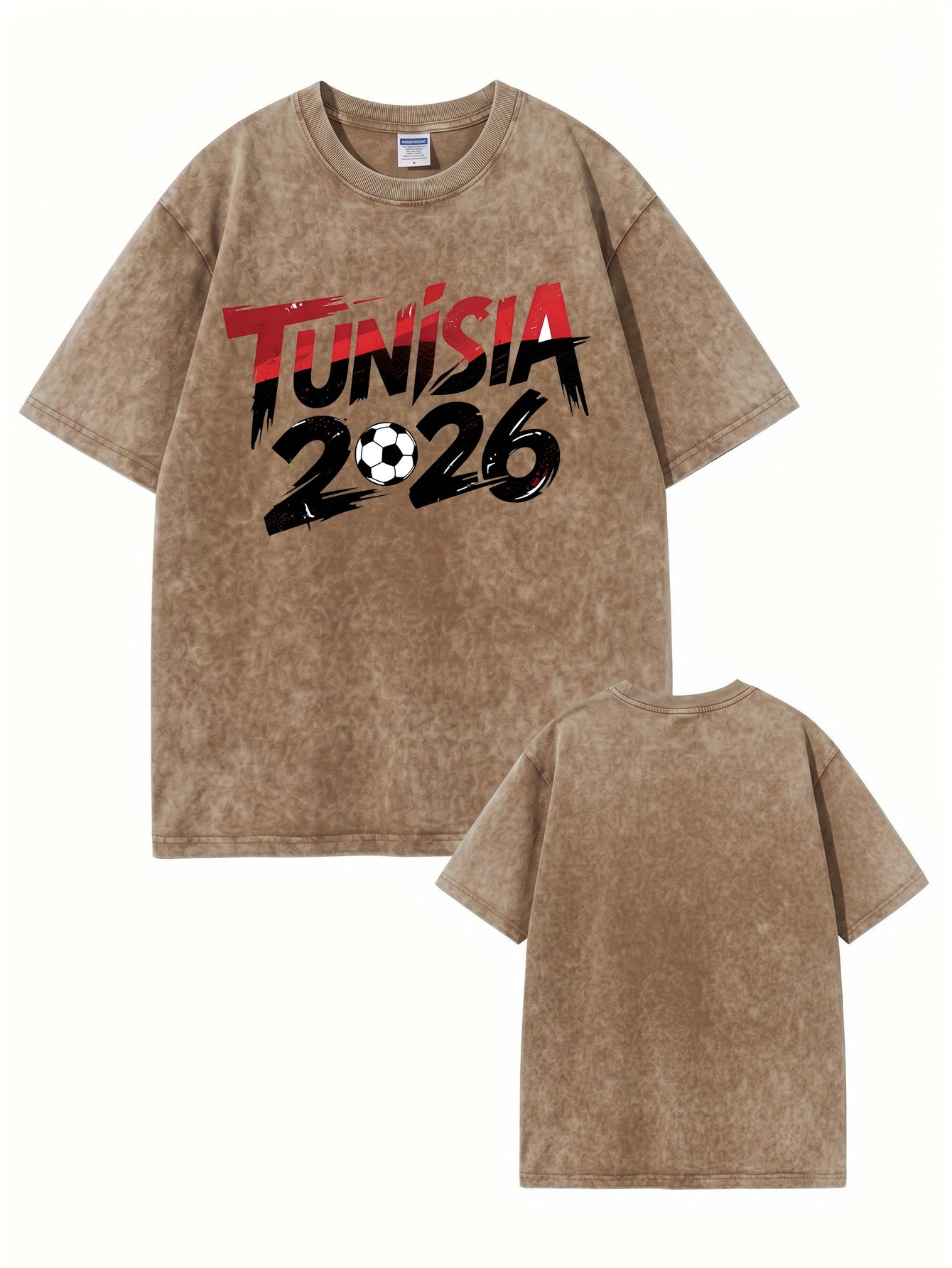 Tunisia 2026 Football Graphic Vintage Washed Heavyweight Cotton T-Shirt