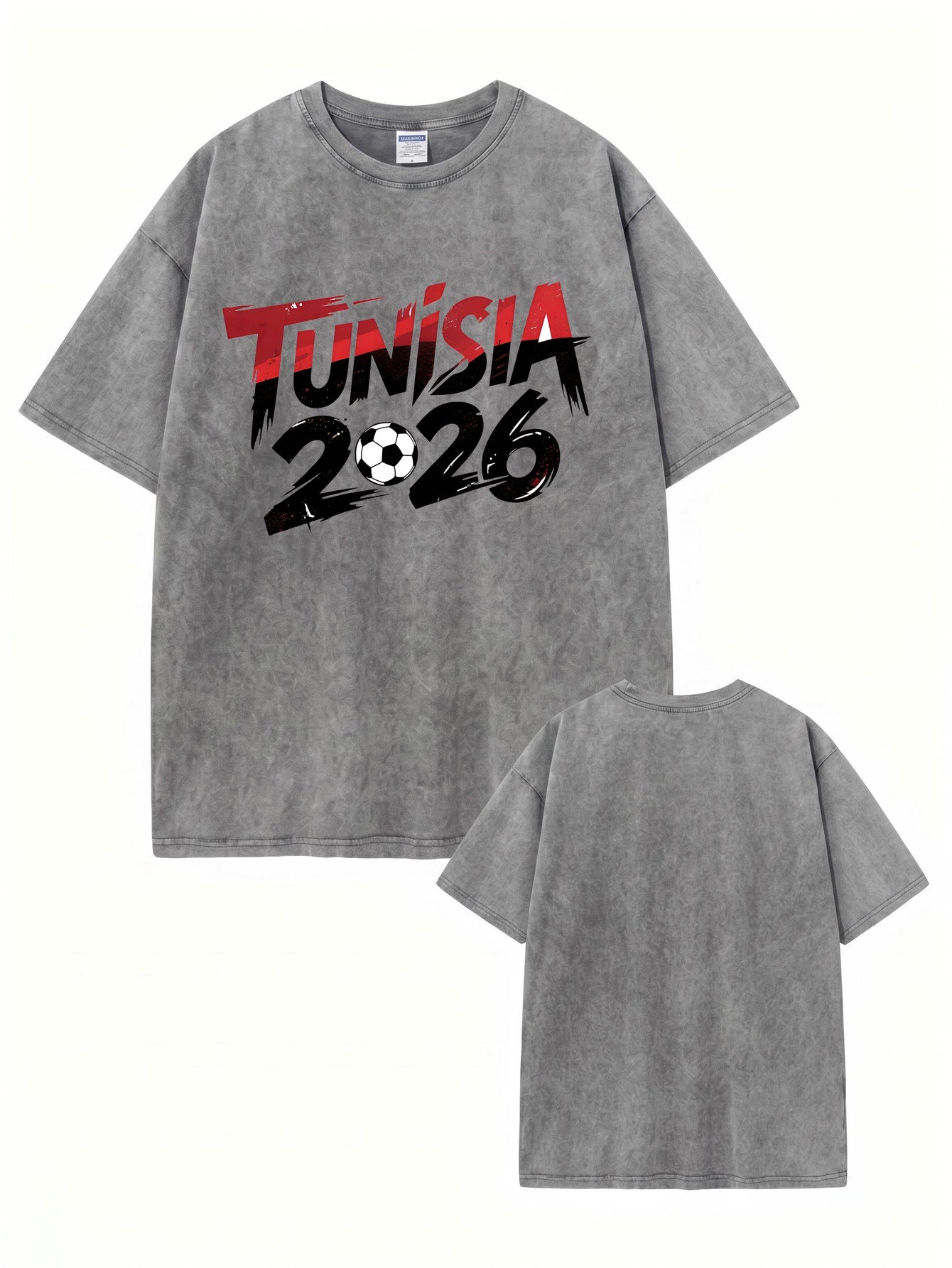 Tunisia 2026 Football Graphic Vintage Washed Heavyweight Cotton T-Shirt