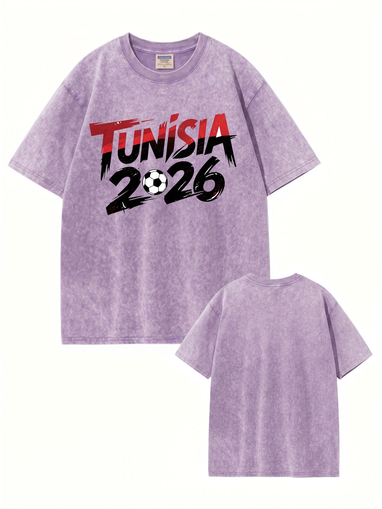 Tunisia 2026 Football Graphic Vintage Washed Heavyweight Cotton T-Shirt