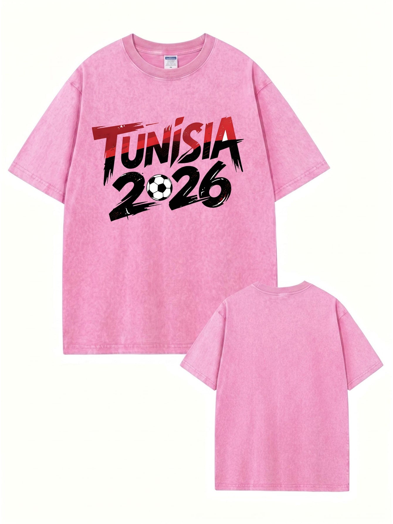 Tunisia 2026 Football Graphic Vintage Washed Heavyweight Cotton T-Shirt