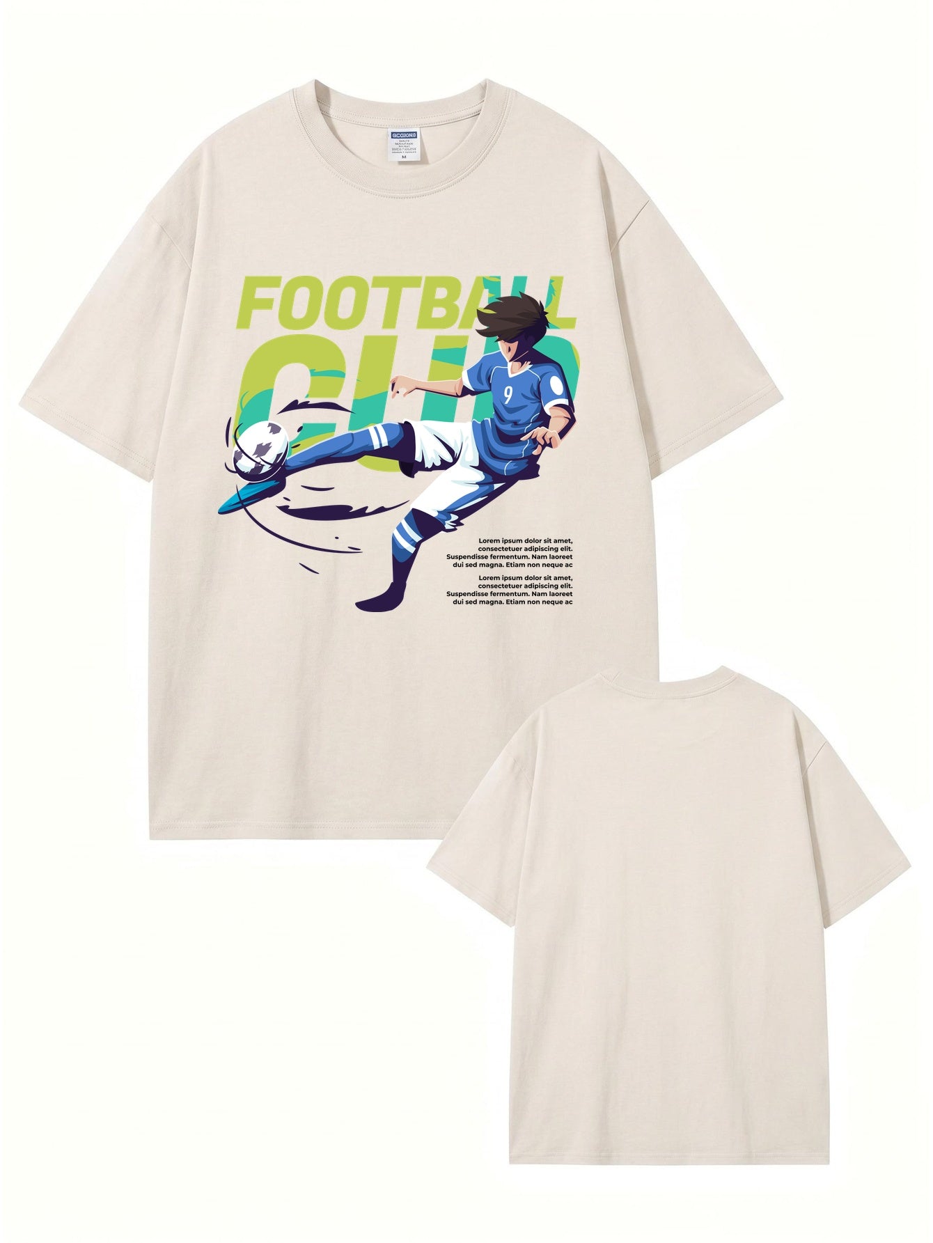 Vintage Washed Football Club Anime Graphic Heavyweight Cotton T-Shirt