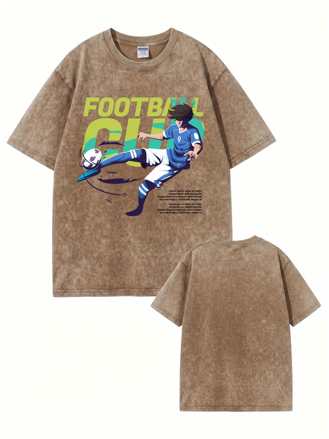 Vintage Washed Football Club Anime Graphic Heavyweight Cotton T-Shirt