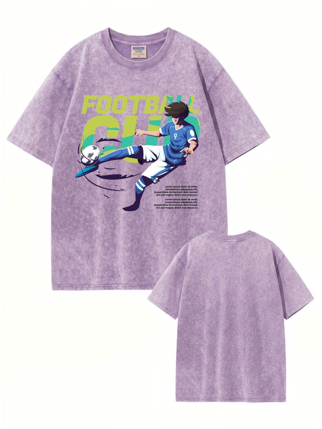 Vintage Washed Football Club Anime Graphic Heavyweight Cotton T-Shirt