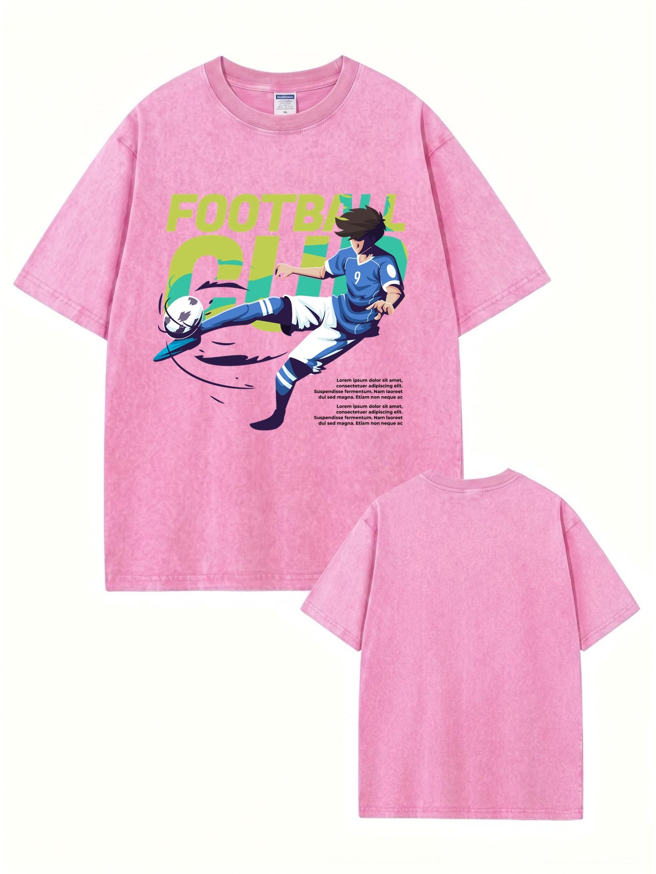 Vintage Washed Football Club Anime Graphic Heavyweight Cotton T-Shirt