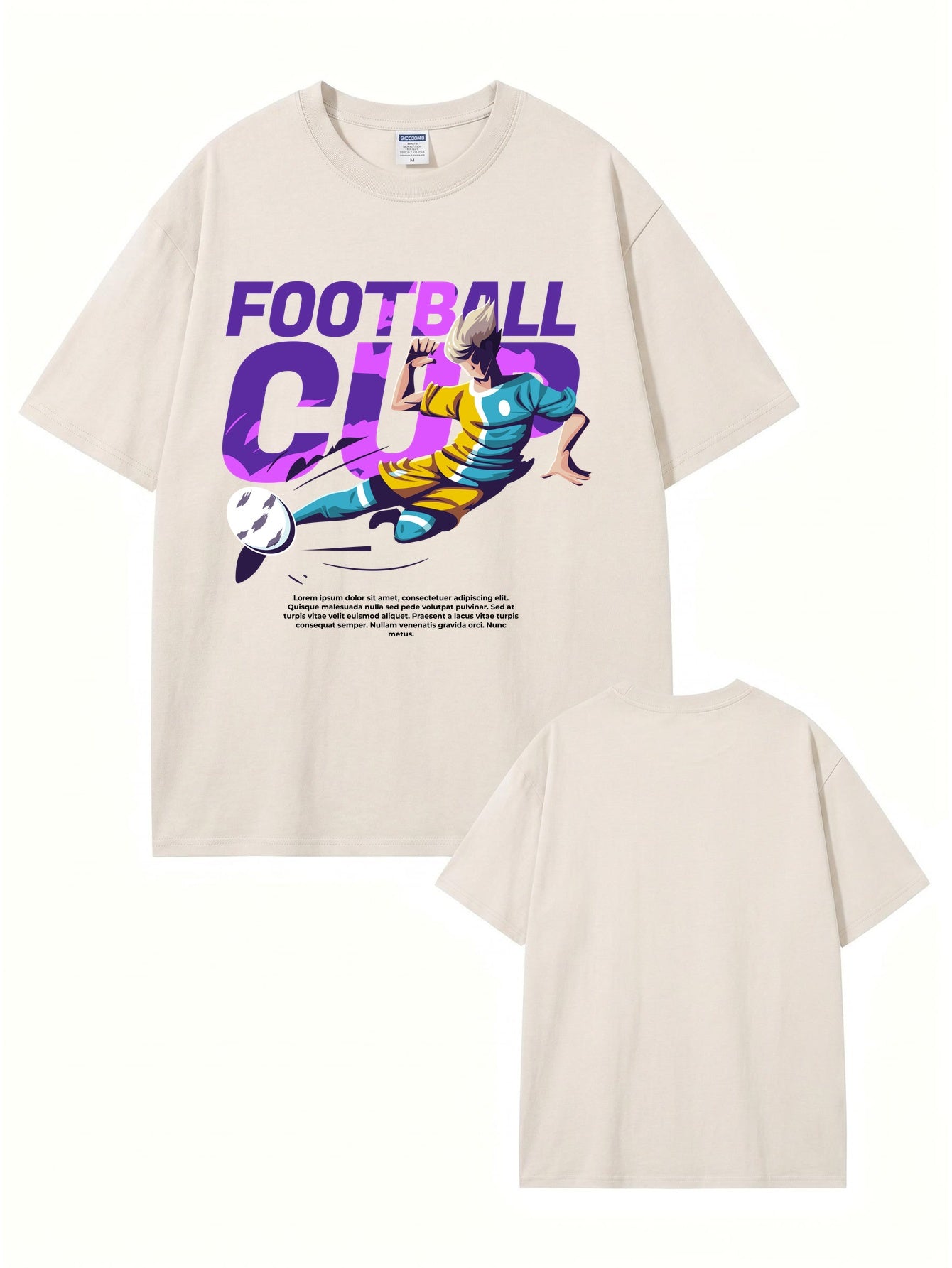 Vintage Washed Oversized T-Shirt - Football Cup Graphic Print Tee