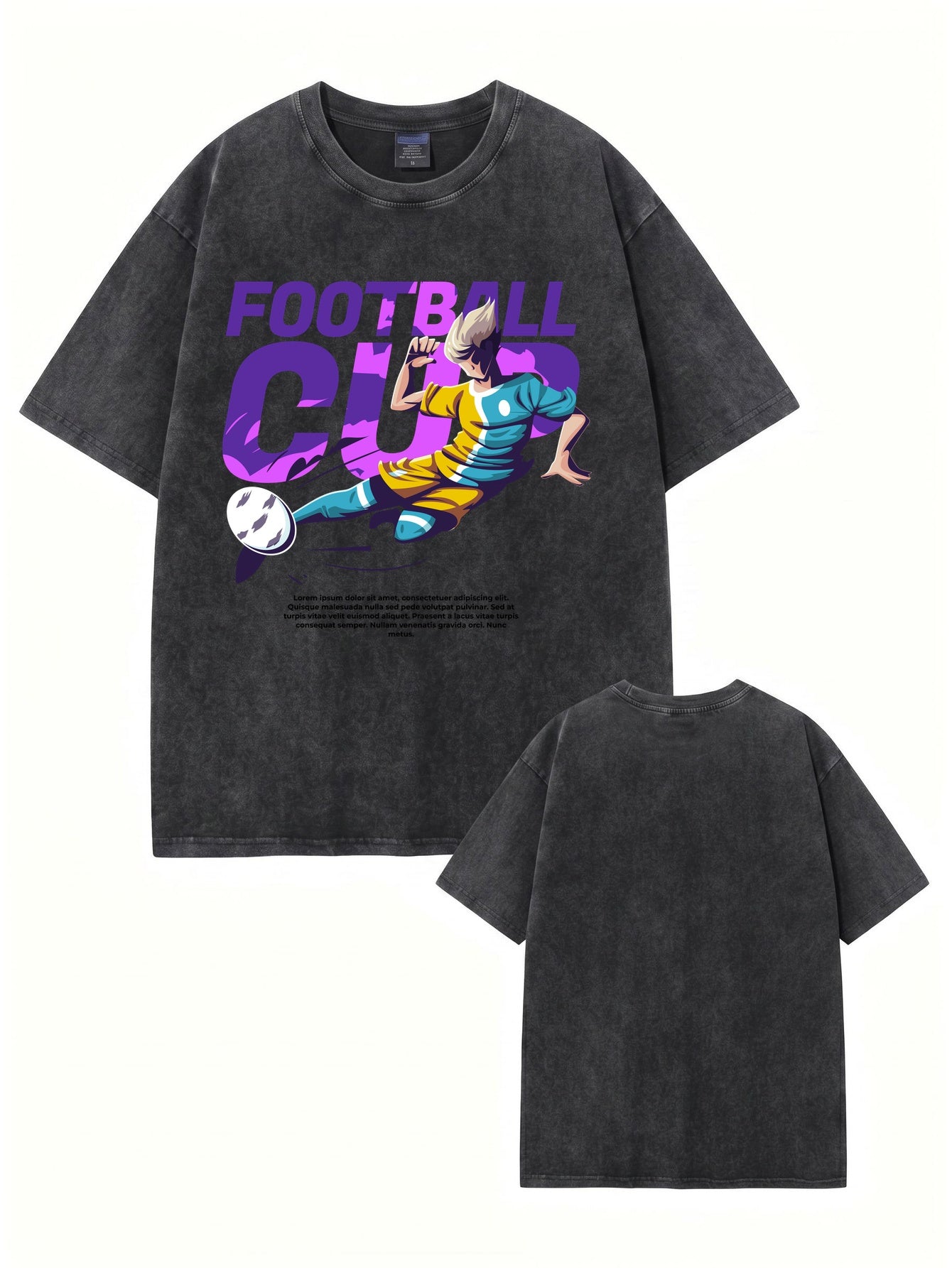 Vintage Washed Oversized T-Shirt - Football Cup Graphic Print Tee