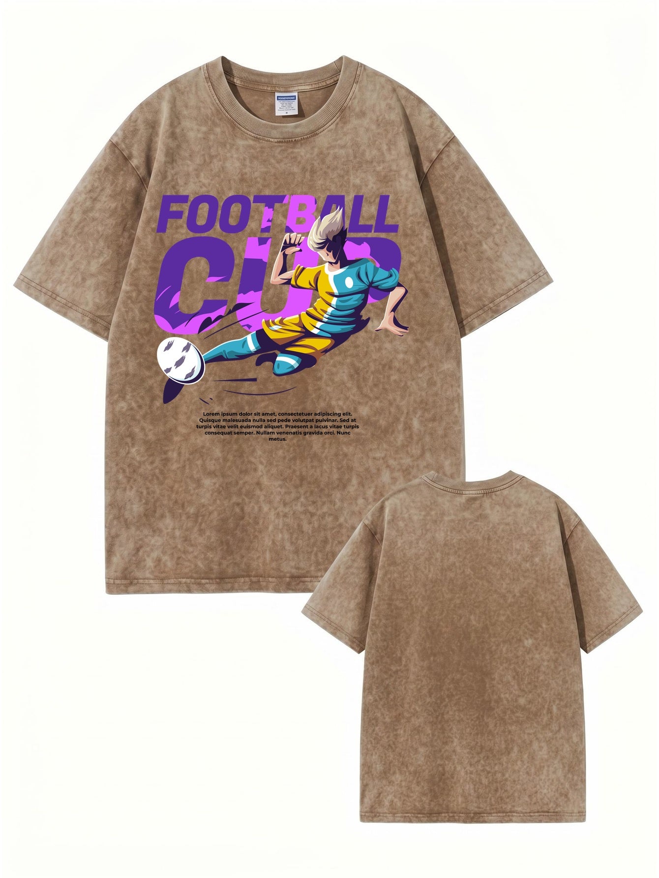 Vintage Washed Oversized T-Shirt - Football Cup Graphic Print Tee