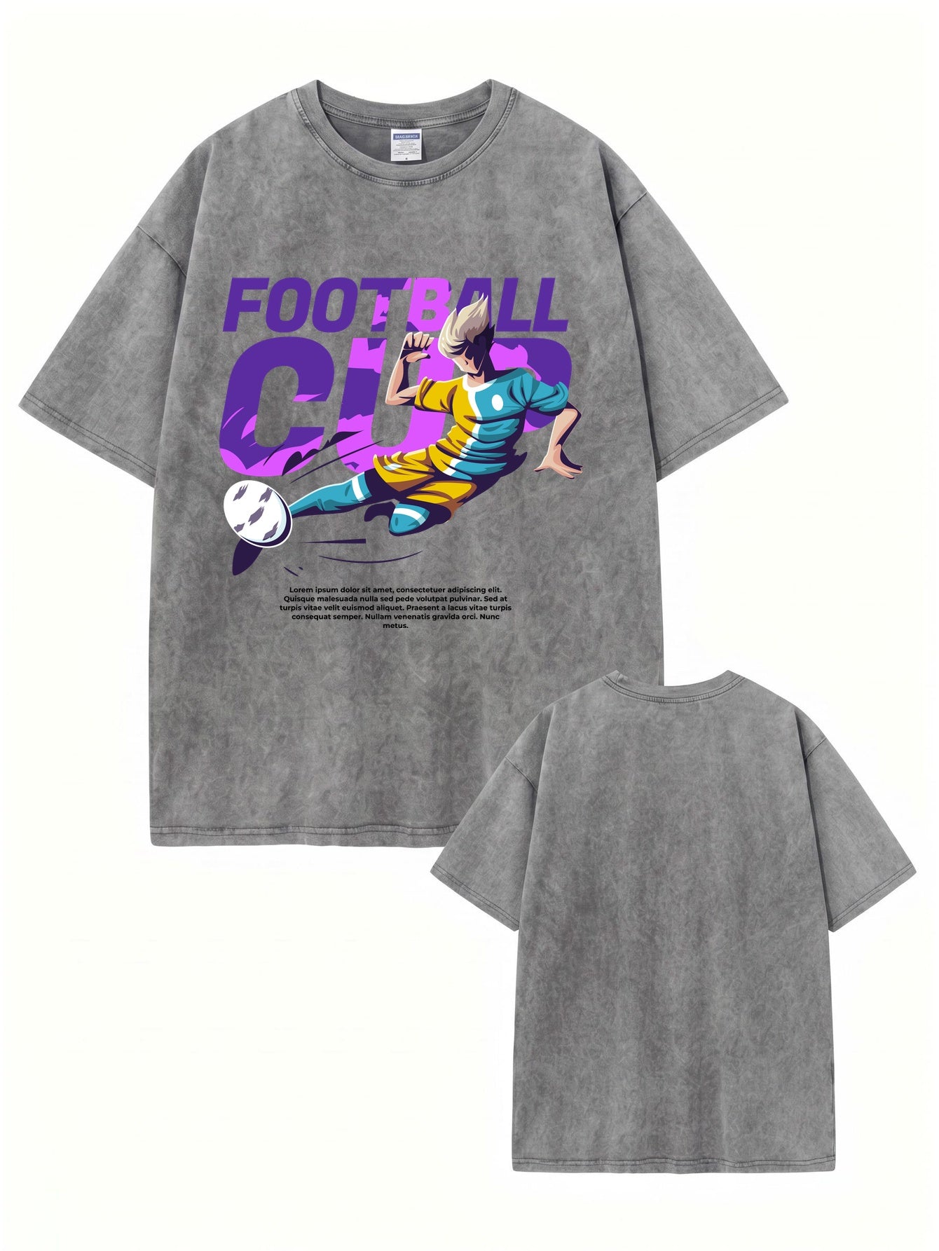Vintage Washed Oversized T-Shirt - Football Cup Graphic Print Tee