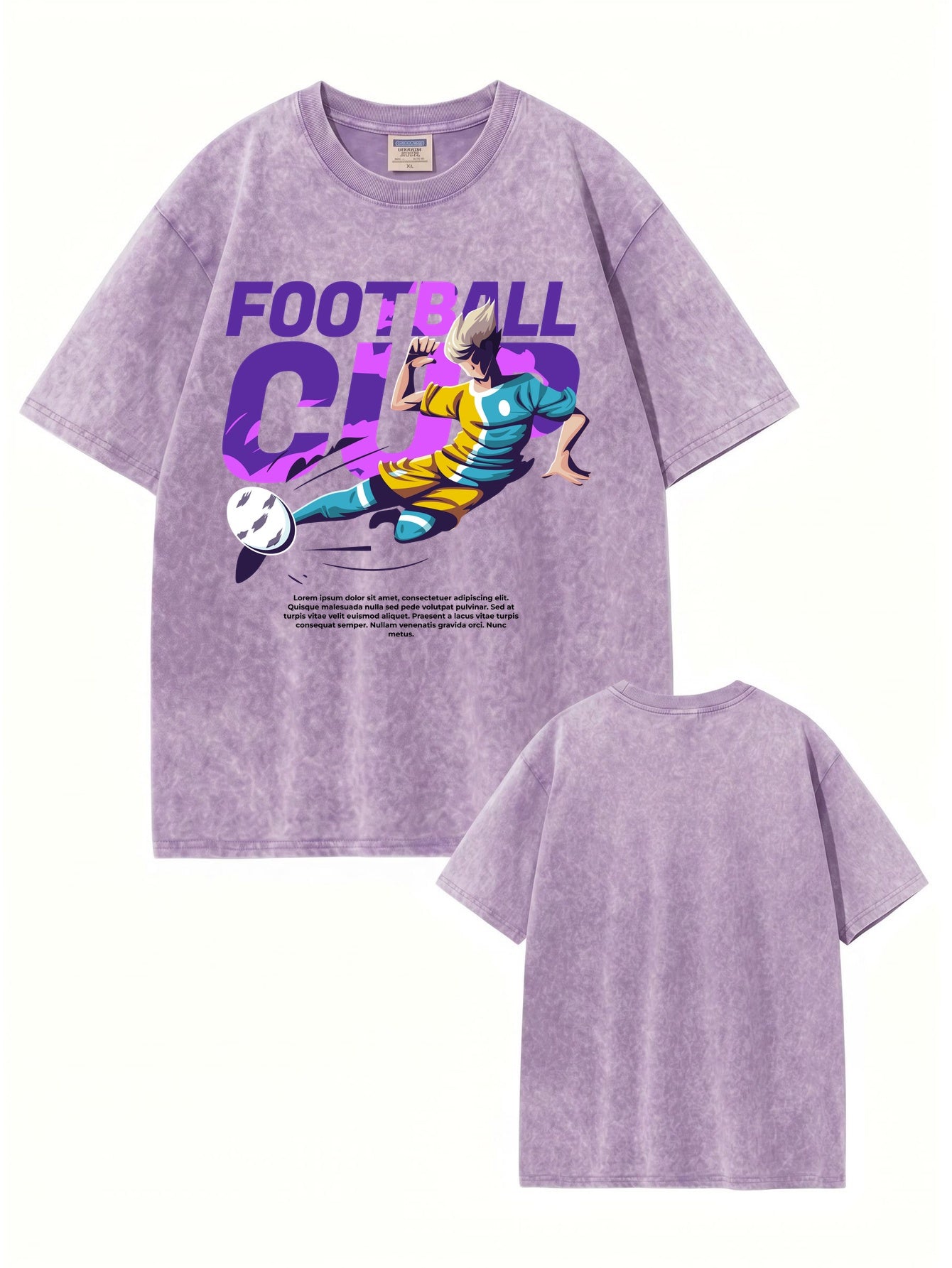 Vintage Washed Oversized T-Shirt - Football Cup Graphic Print Tee