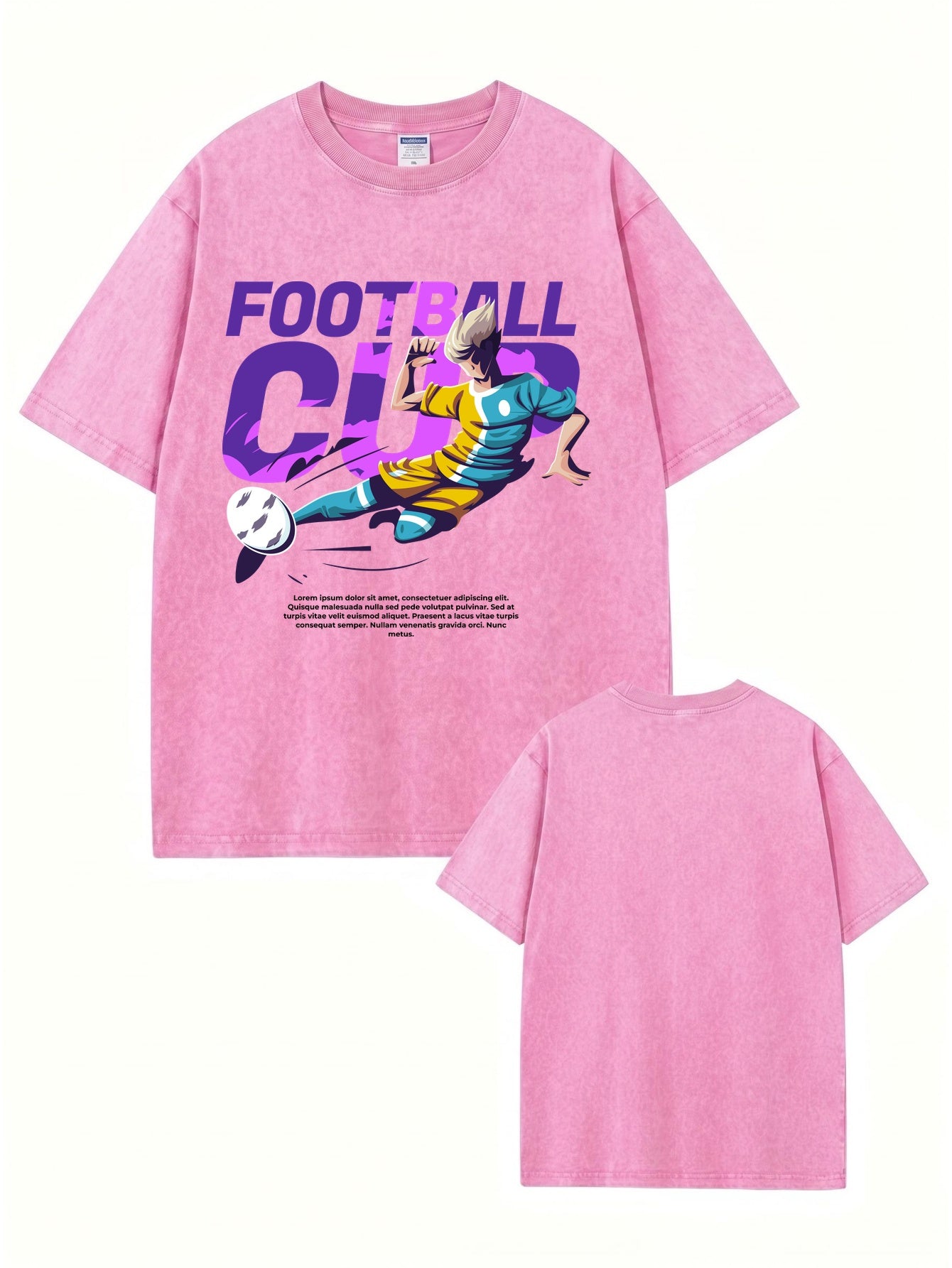Vintage Washed Oversized T-Shirt - Football Cup Graphic Print Tee