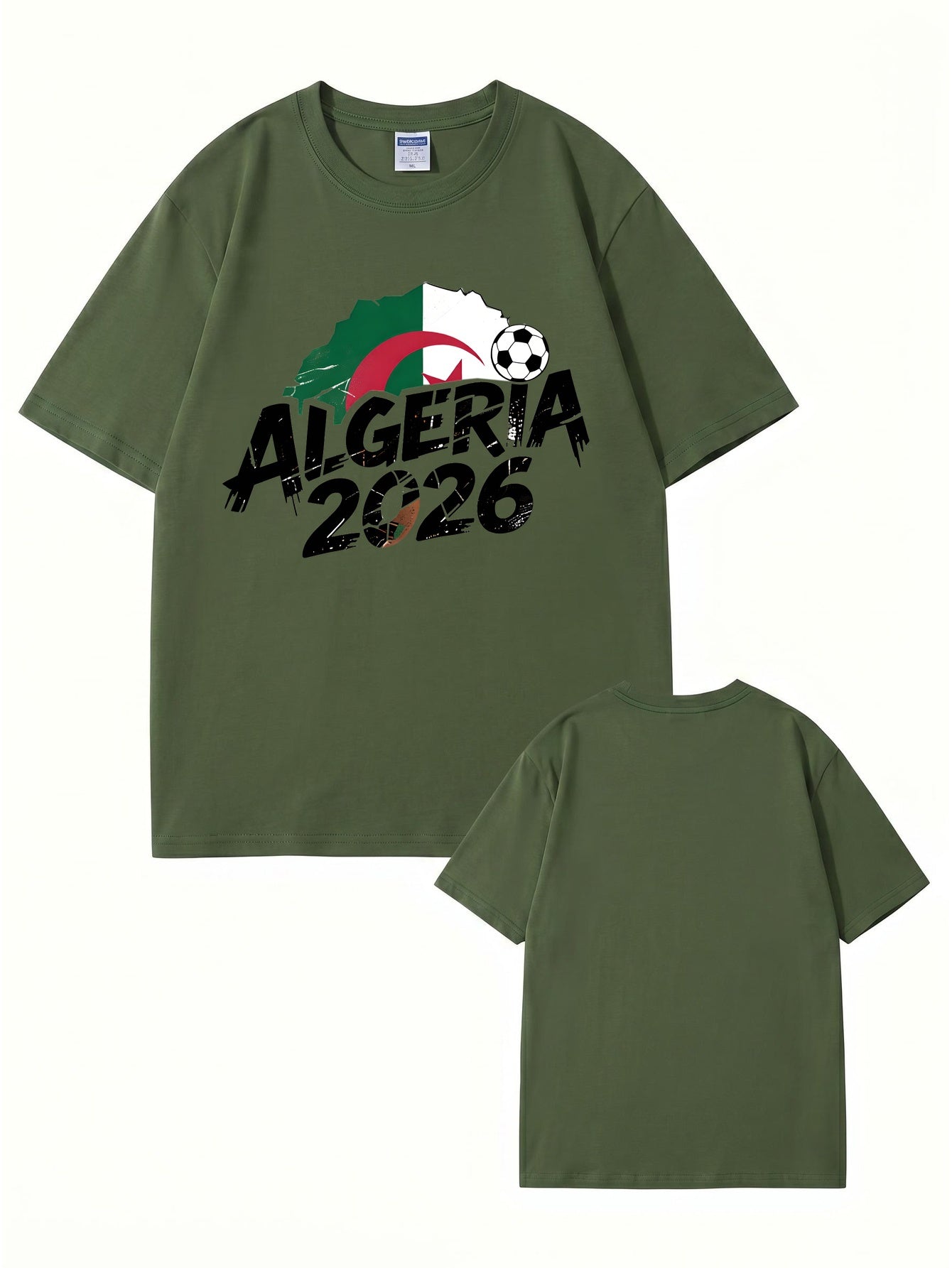 Algeria 2026 Soccer Flag Graphic Print Men's Casual Cotton T-Shirt