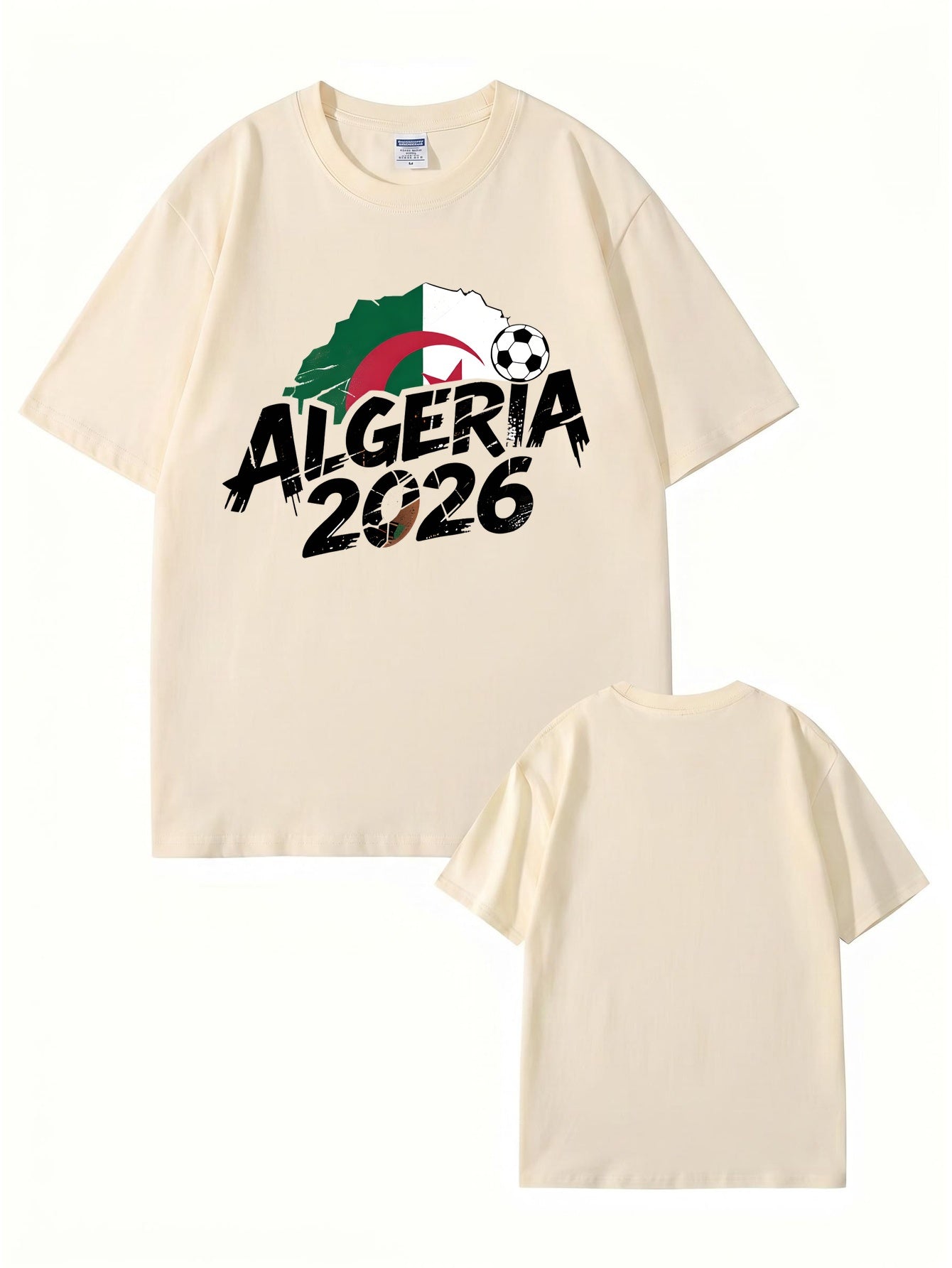 Algeria 2026 Soccer Flag Graphic Print Men's Casual Cotton T-Shirt