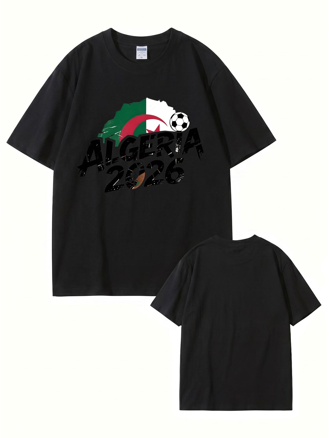 Algeria 2026 Soccer Flag Graphic Print Men's Casual Cotton T-Shirt
