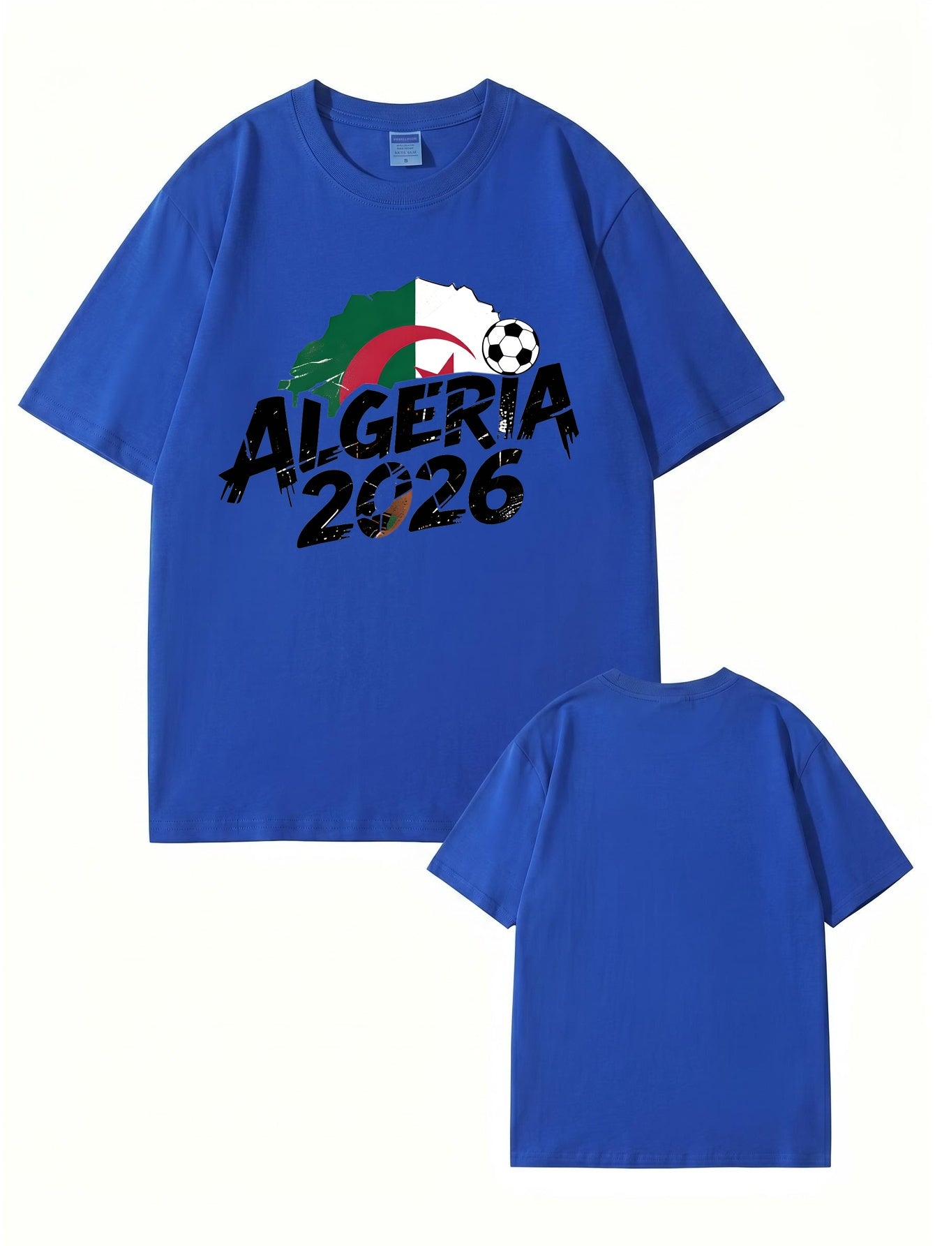 Algeria 2026 Soccer Flag Graphic Print Men's Casual Cotton T-Shirt