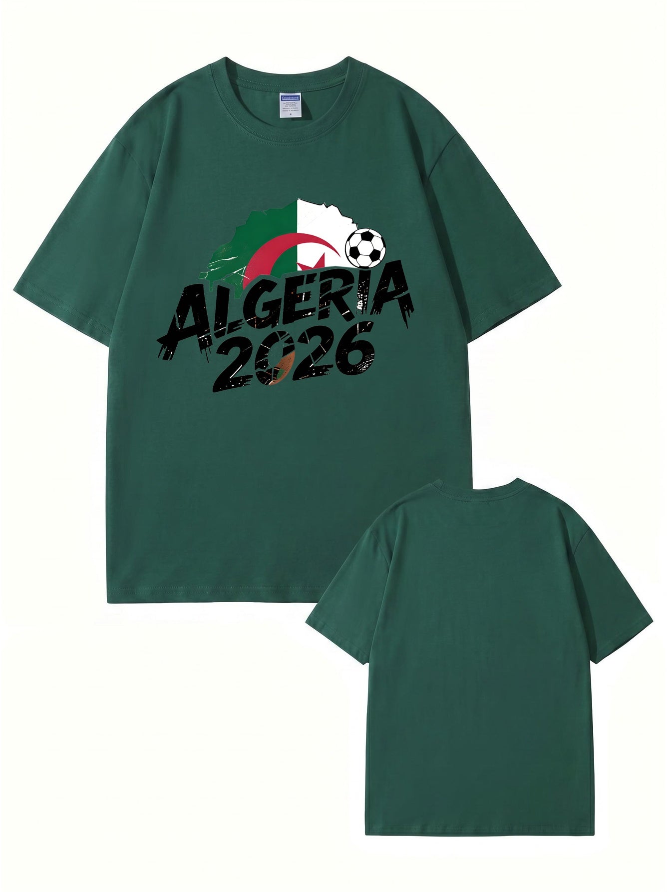 Algeria 2026 Soccer Flag Graphic Print Men's Casual Cotton T-Shirt