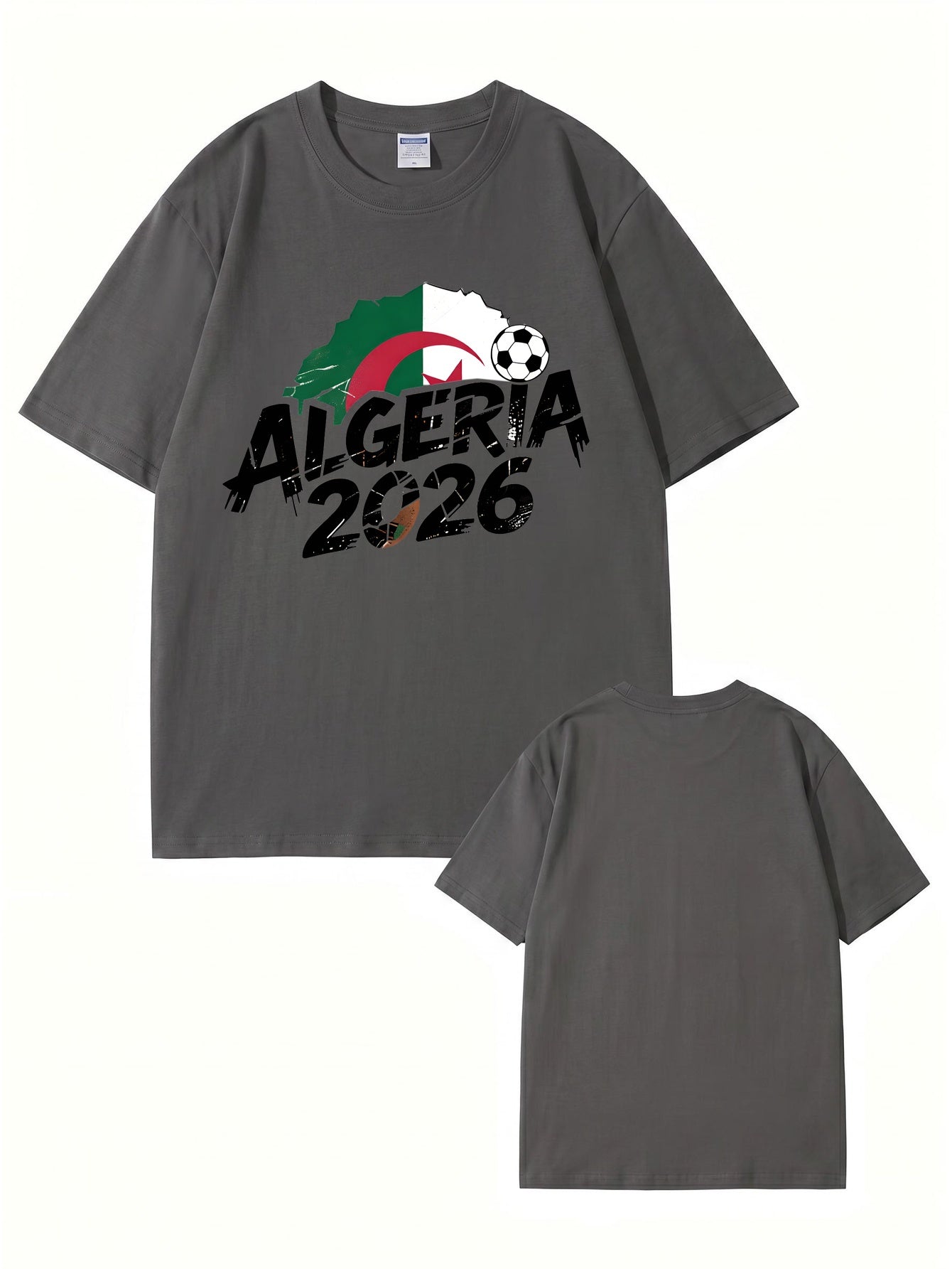 Algeria 2026 Soccer Flag Graphic Print Men's Casual Cotton T-Shirt