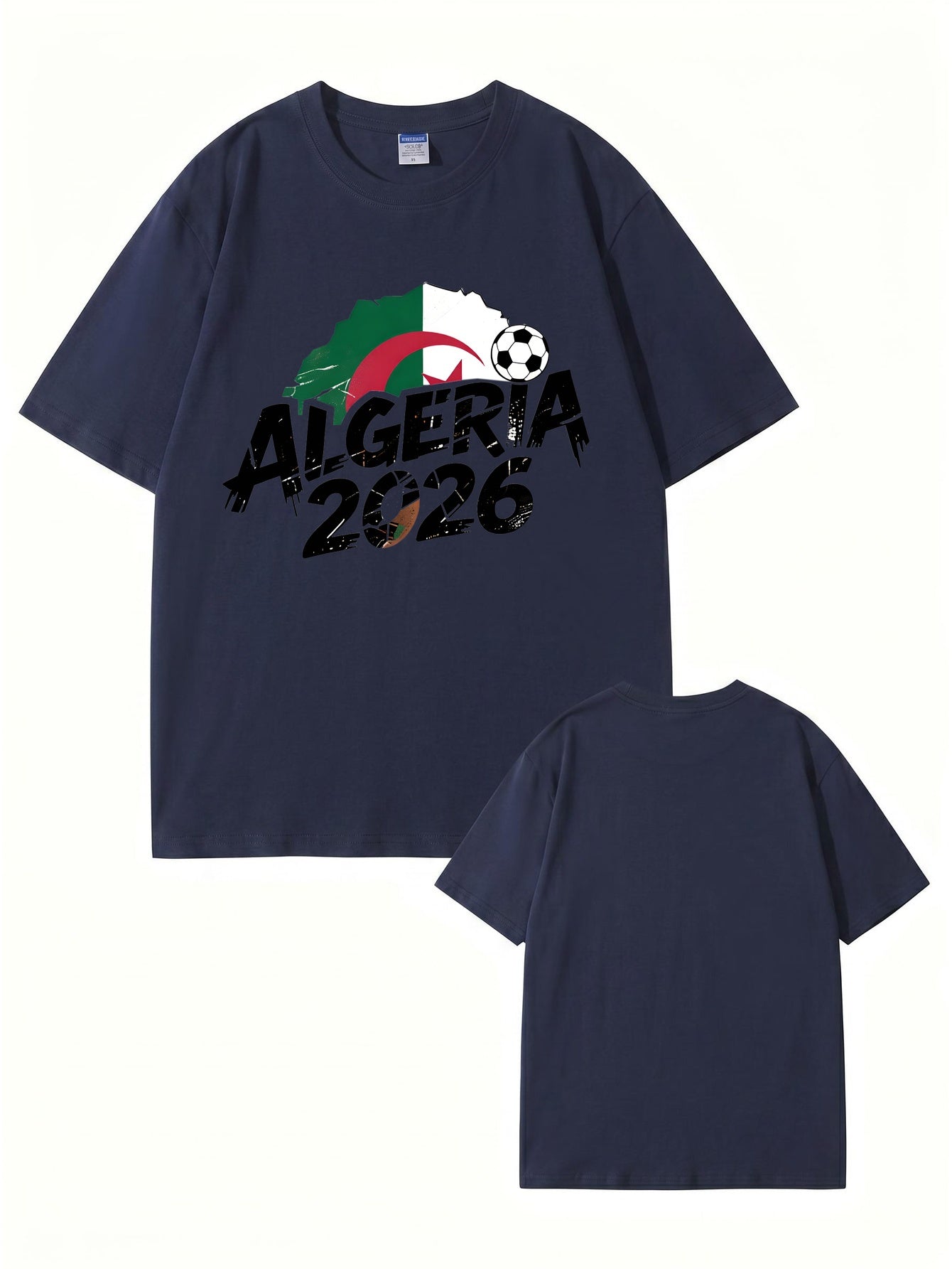 Algeria 2026 Soccer Flag Graphic Print Men's Casual Cotton T-Shirt