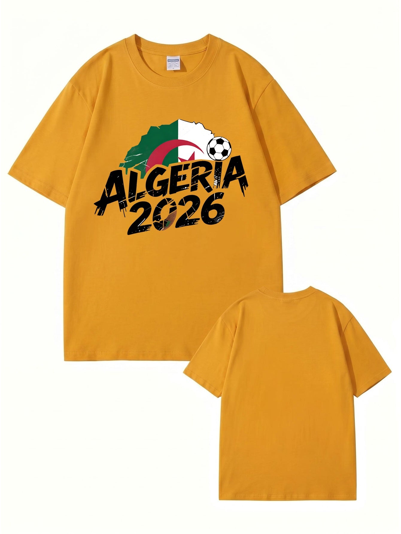 Algeria 2026 Soccer Flag Graphic Print Men's Casual Cotton T-Shirt
