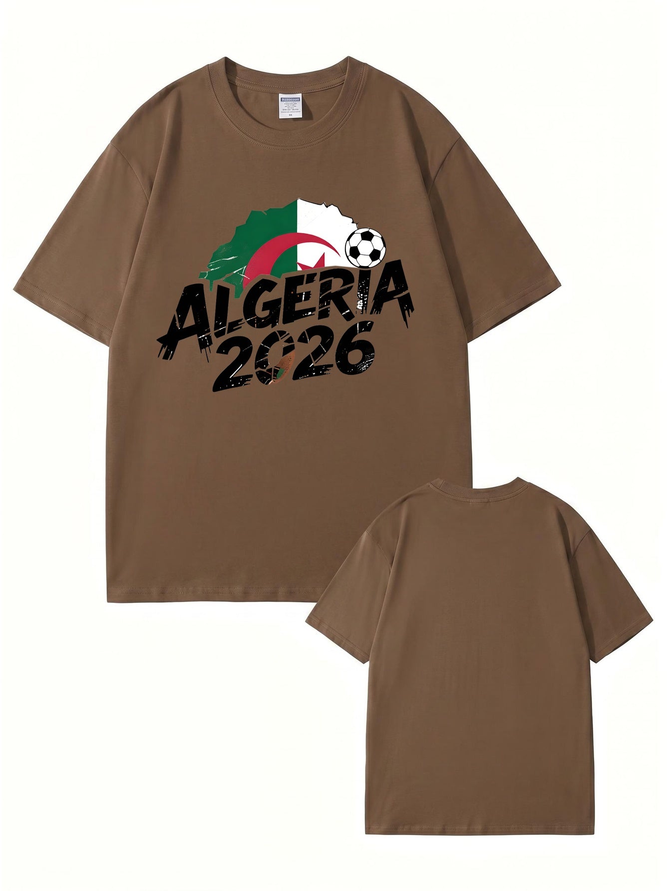 Algeria 2026 Soccer Flag Graphic Print Men's Casual Cotton T-Shirt