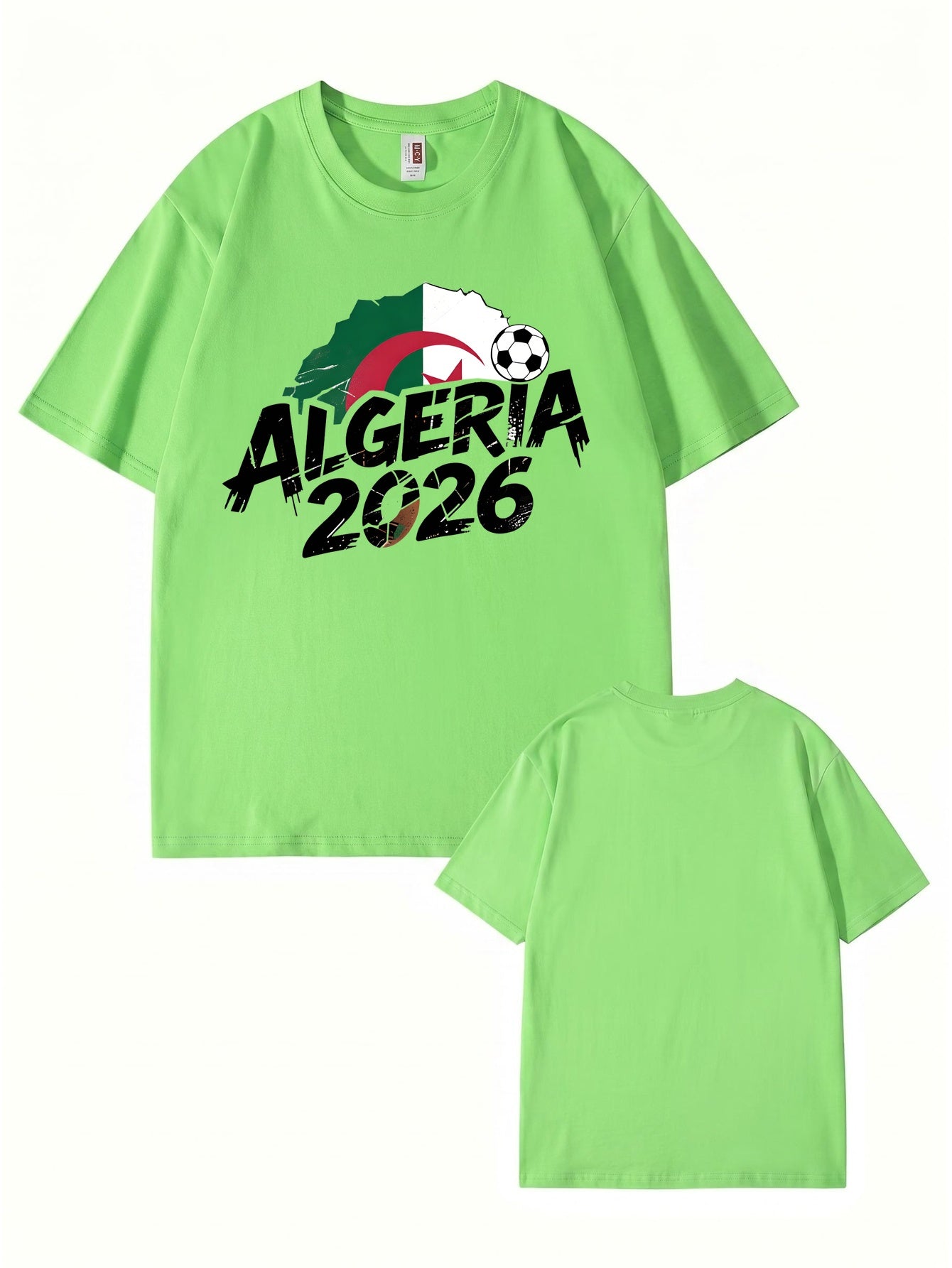 Algeria 2026 Soccer Flag Graphic Print Men's Casual Cotton T-Shirt