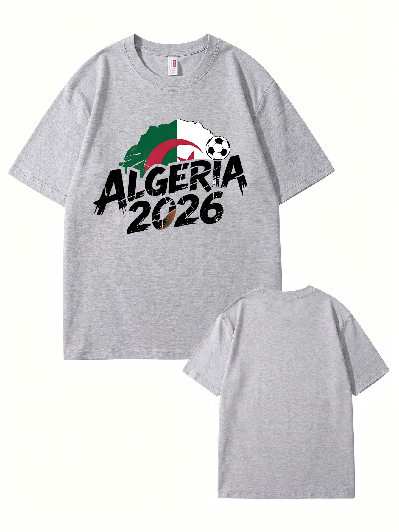 Algeria 2026 Soccer Flag Graphic Print Men's Casual Cotton T-Shirt