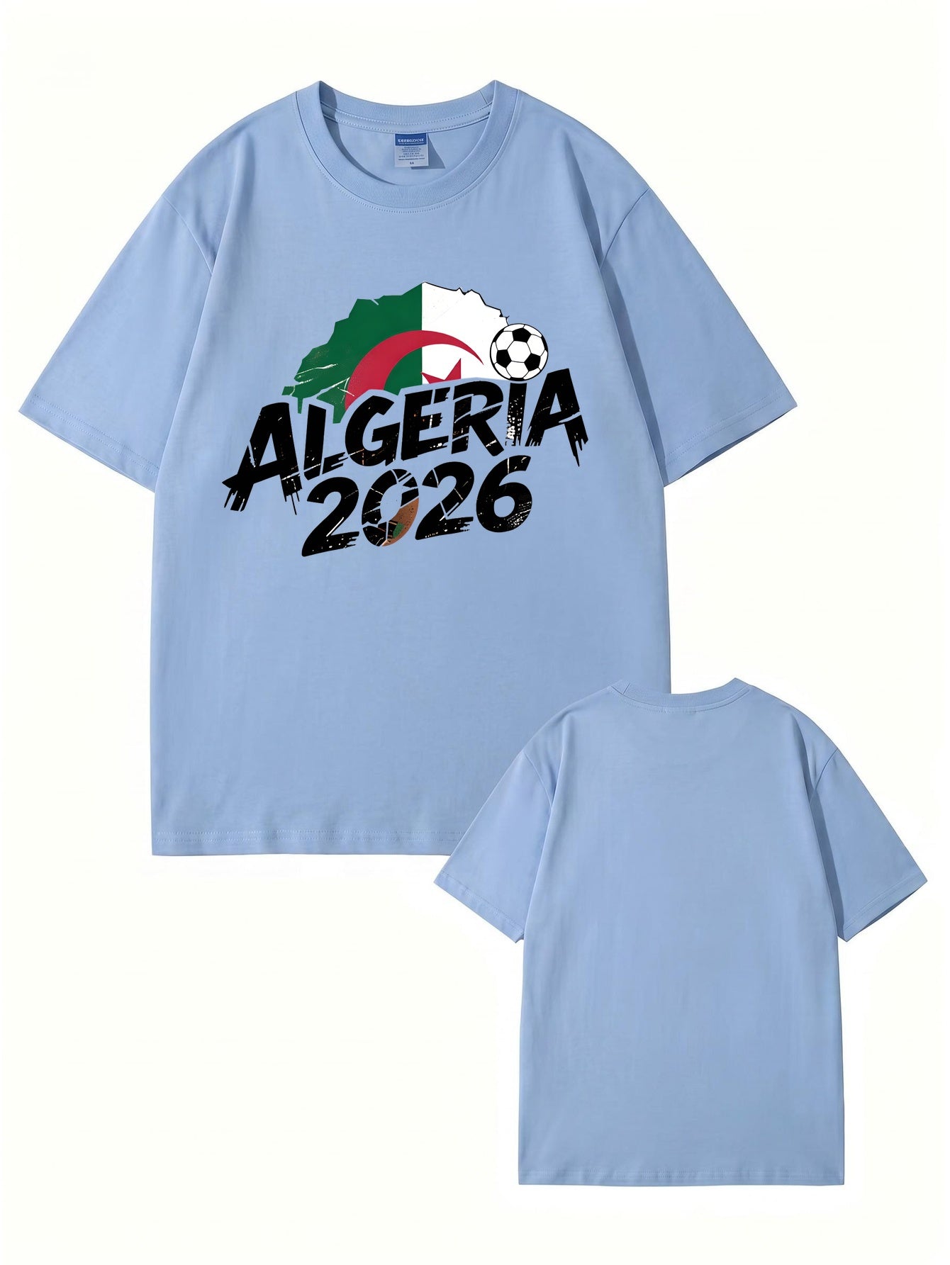 Algeria 2026 Soccer Flag Graphic Print Men's Casual Cotton T-Shirt