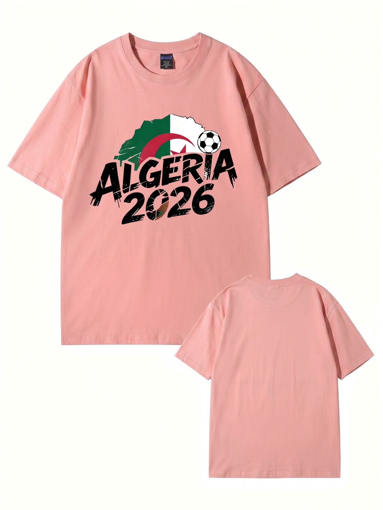 Algeria 2026 Soccer Flag Graphic Print Men's Casual Cotton T-Shirt