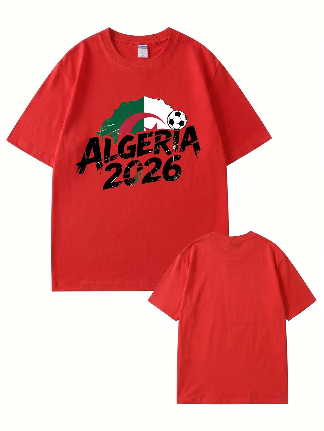 Algeria 2026 Soccer Flag Graphic Print Men's Casual Cotton T-Shirt