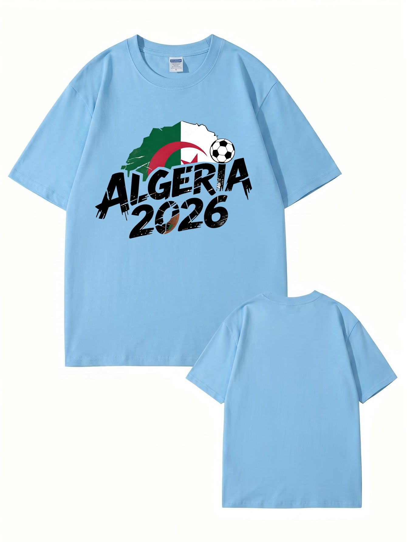 Algeria 2026 Soccer Flag Graphic Print Men's Casual Cotton T-Shirt