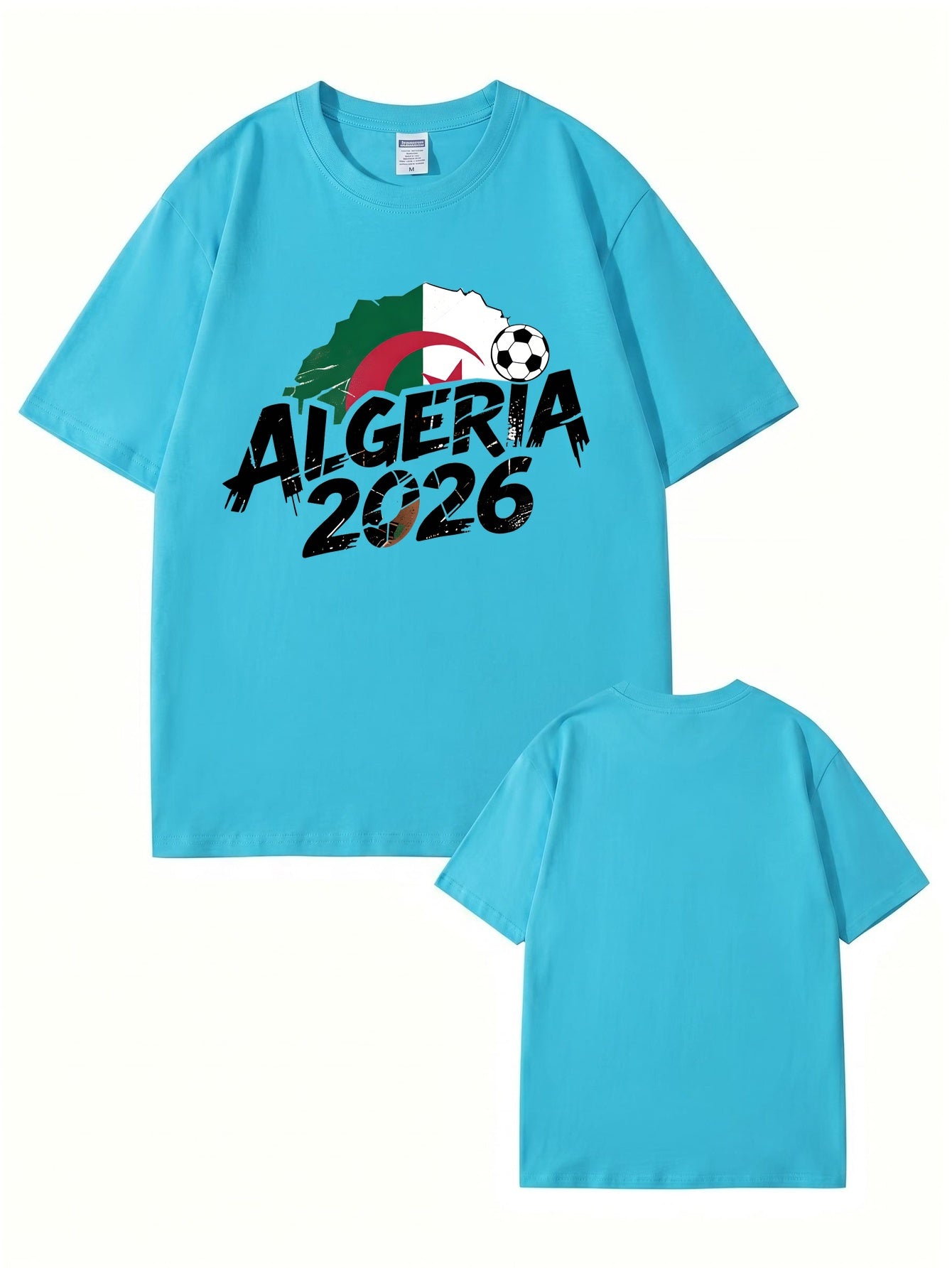 Algeria 2026 Soccer Flag Graphic Print Men's Casual Cotton T-Shirt